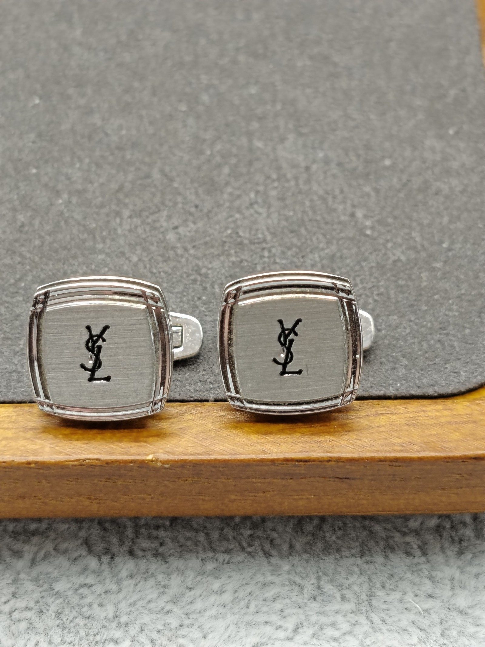 YSL Silver Logo Cufflinks in Gift Box image 3