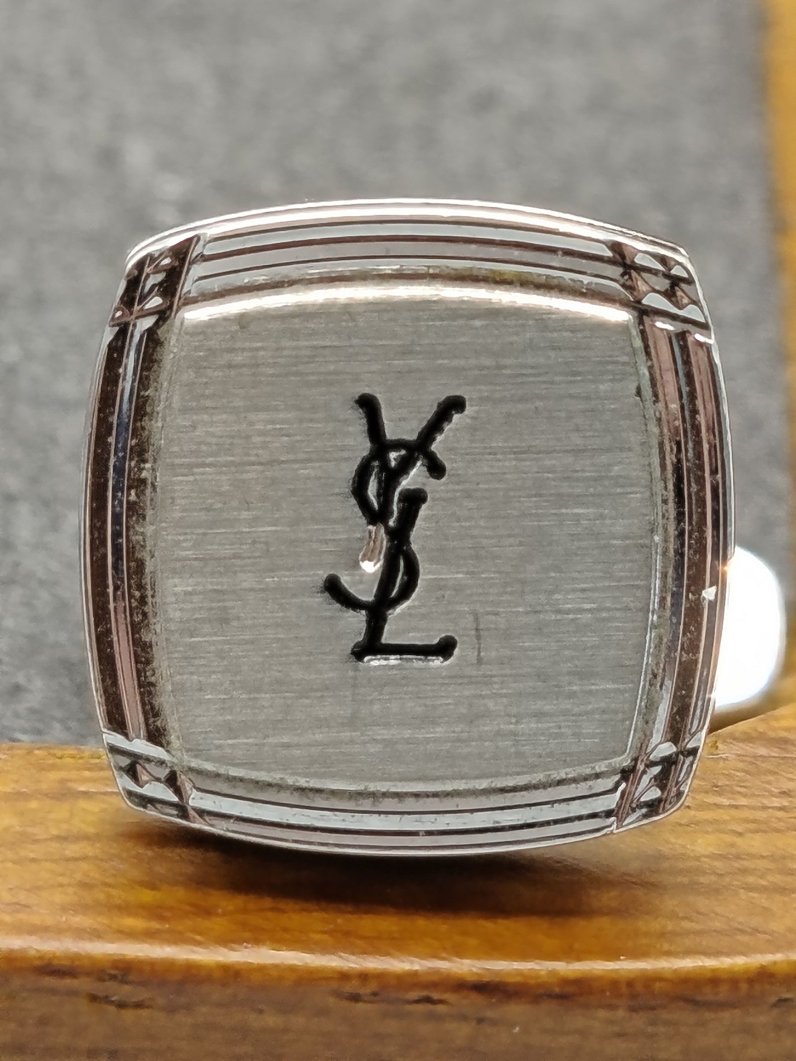 YSL Silver Logo Cufflinks in Gift Box image 4
