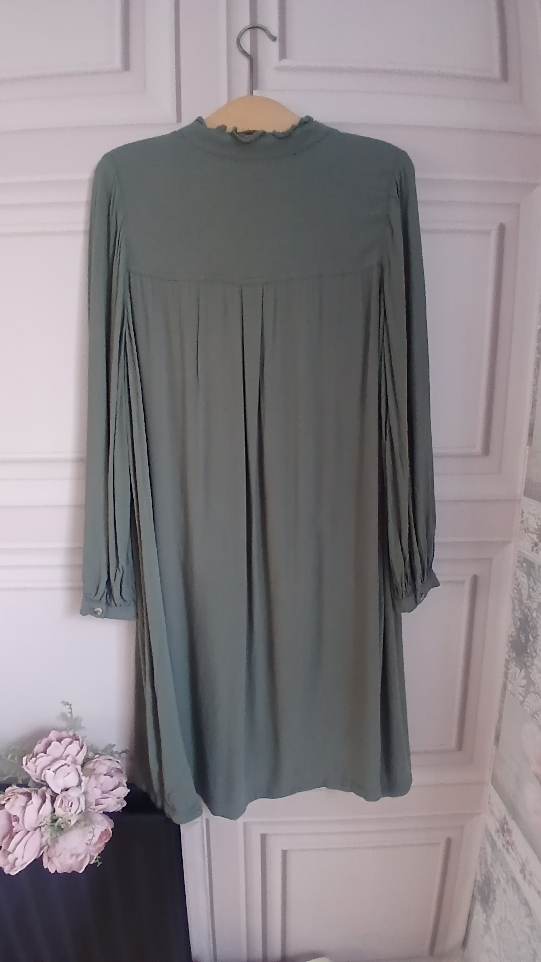 M&S Khaki Women’s Long Sleeve Pintuck Button Front Dress UK 16 image 2