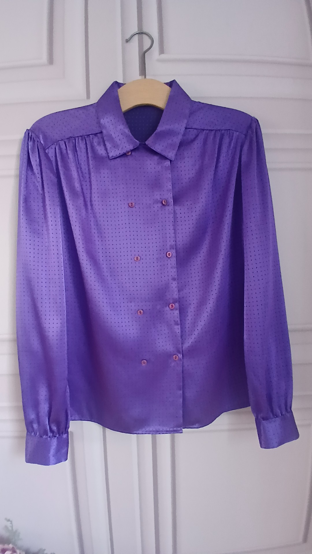 St Michael Vintage Purple Polka Dot Satin Shirt UK 14