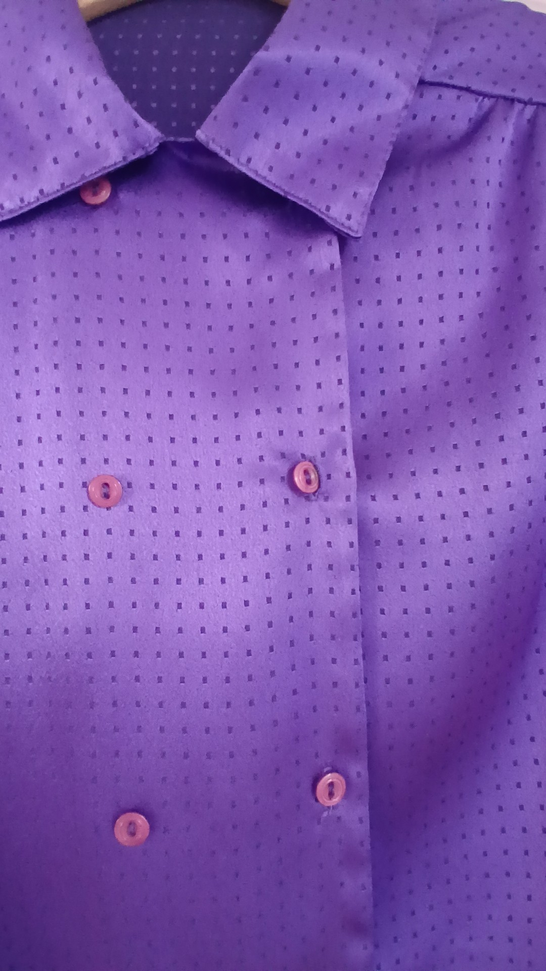 St Michael Vintage Purple Polka Dot Satin Shirt UK 14 image 2