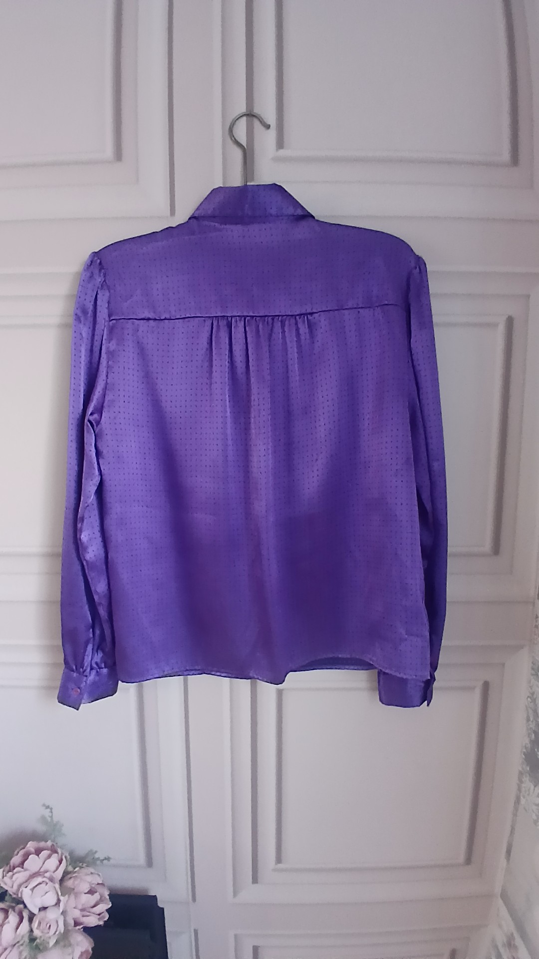 St Michael Vintage Purple Polka Dot Satin Shirt UK 14 image 4
