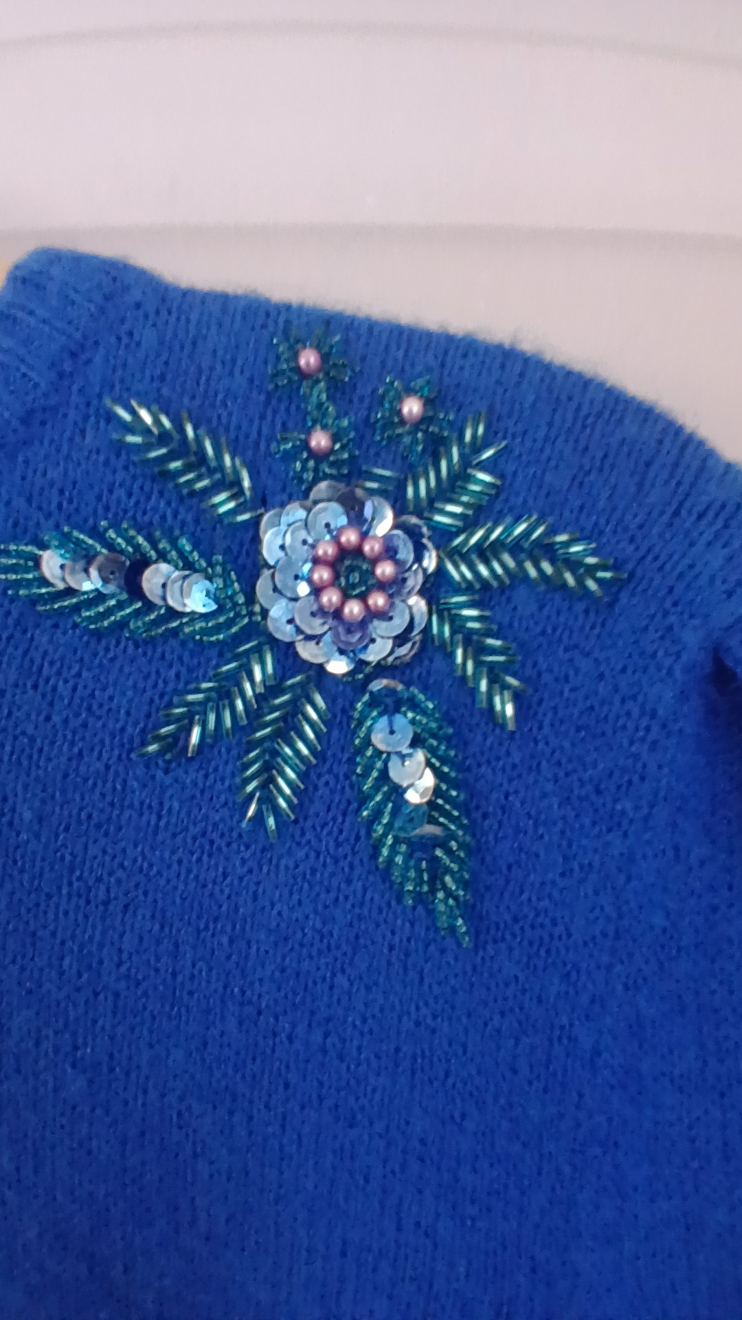 Frank Saul Vintage Blue Embellished Wool Jumper Size 2 (S/M) image 2
