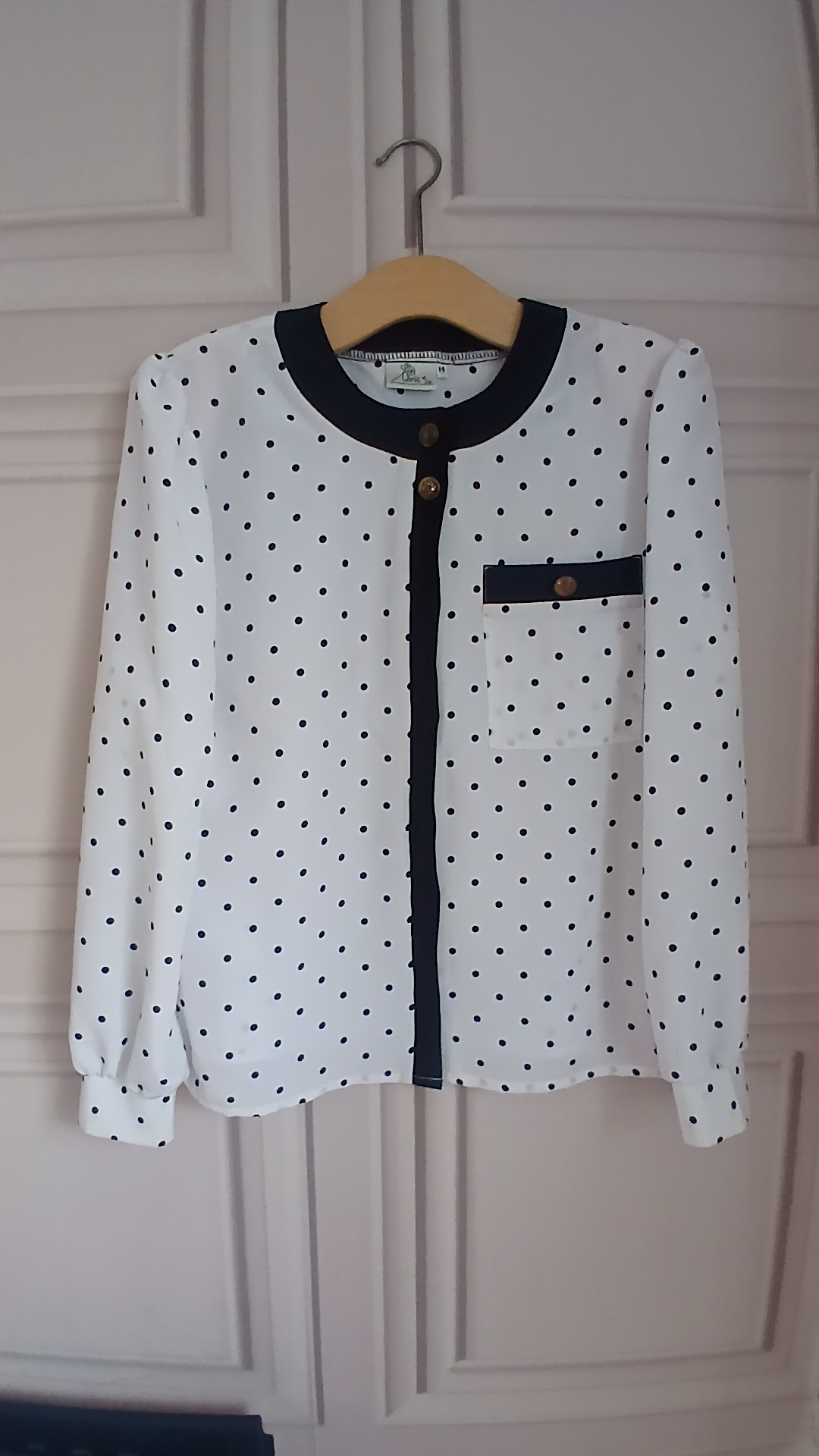 Rosie & Co White & Black Polka Dot Long Sleeve Blouse UK 14