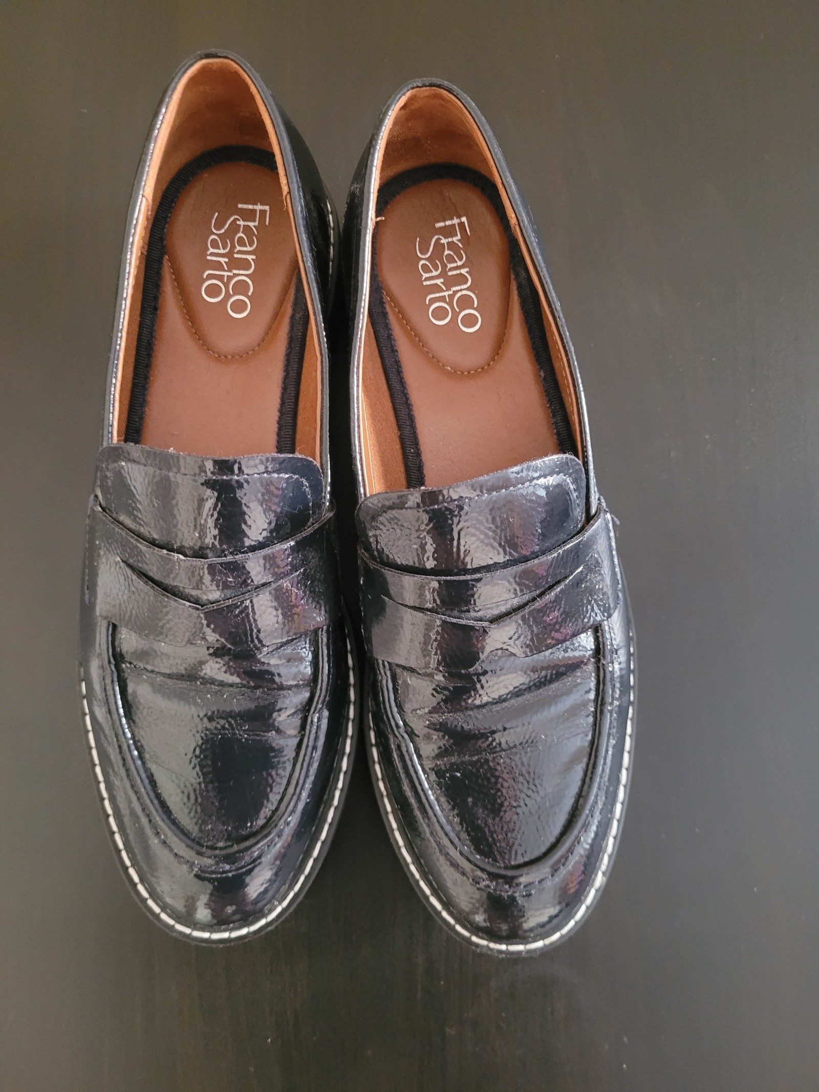 Franco Sarto Navy Patent Leather Chunky Loafers US 8M