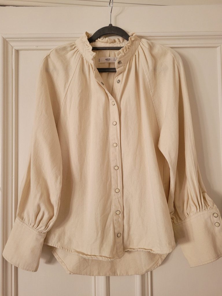 Mango Cream Denim Ruffle Collar Shirt XS