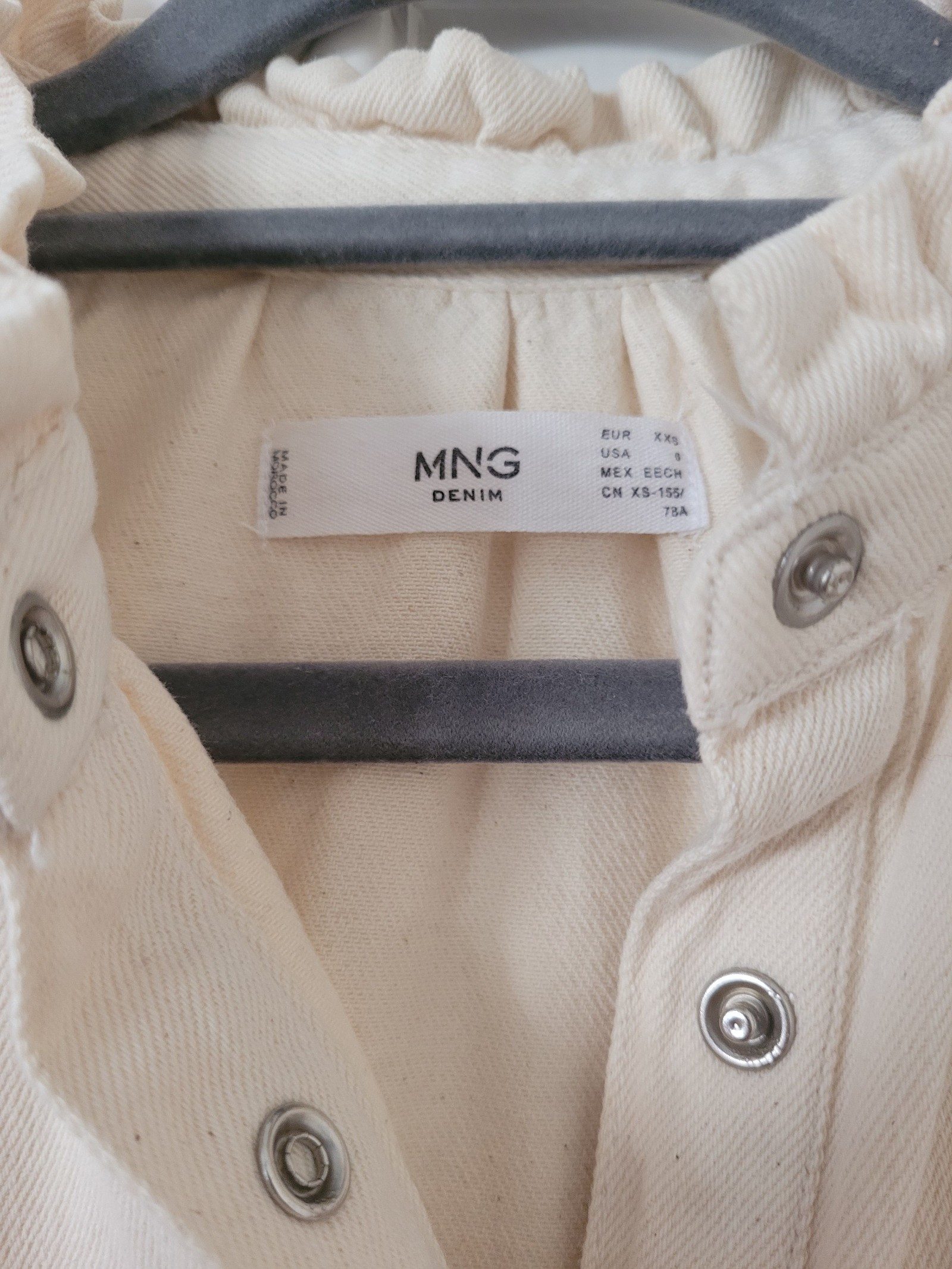 Mango Cream Denim Ruffle Collar Shirt XS image 2
