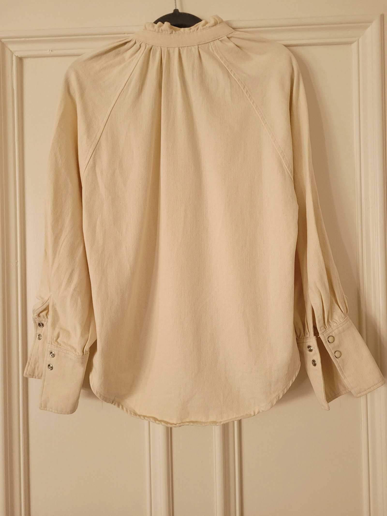 Mango Cream Denim Ruffle Collar Shirt XS image 3