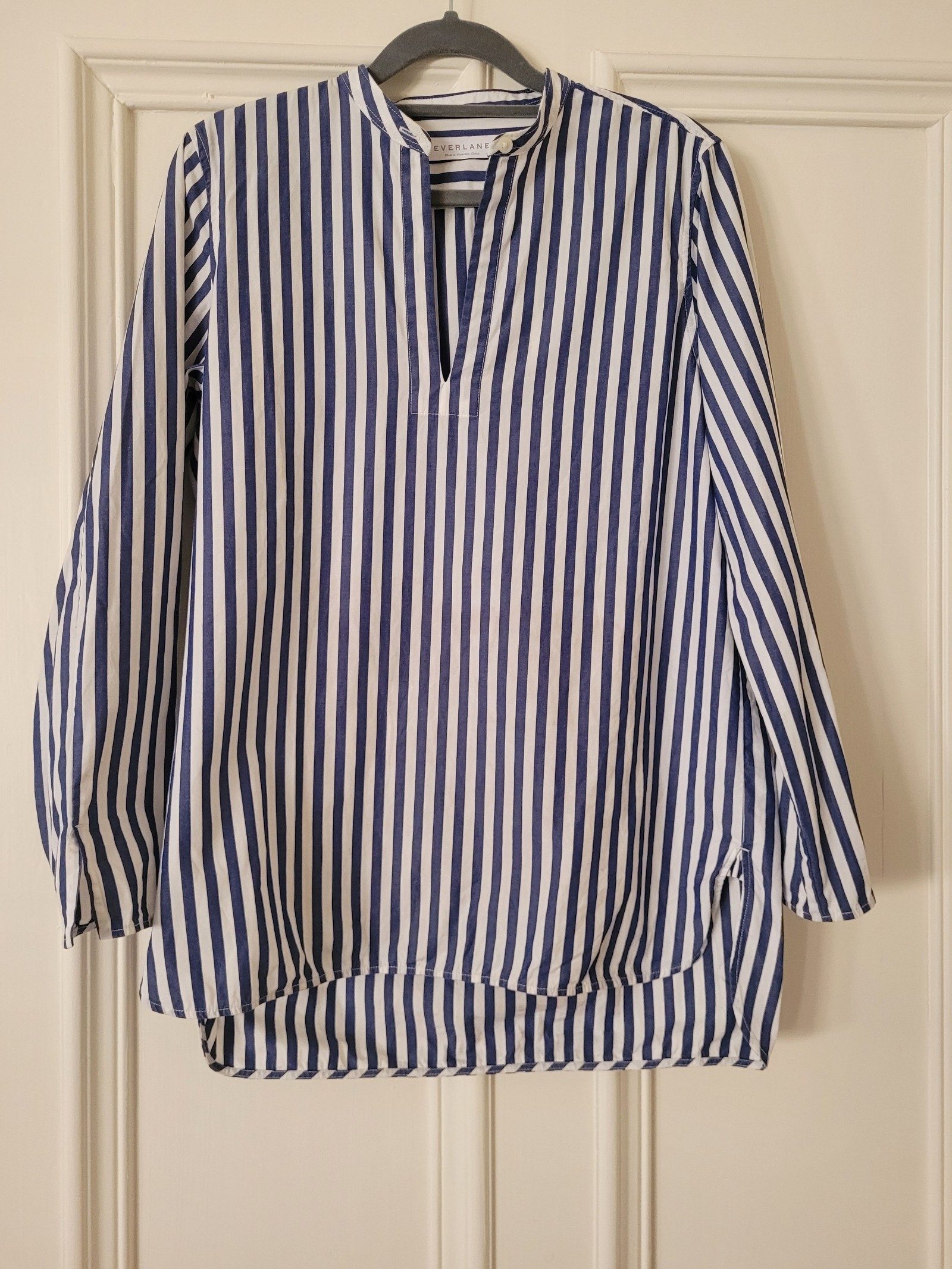 Everlane Blue & White Striped Long Sleeve Shirt Small Cotton