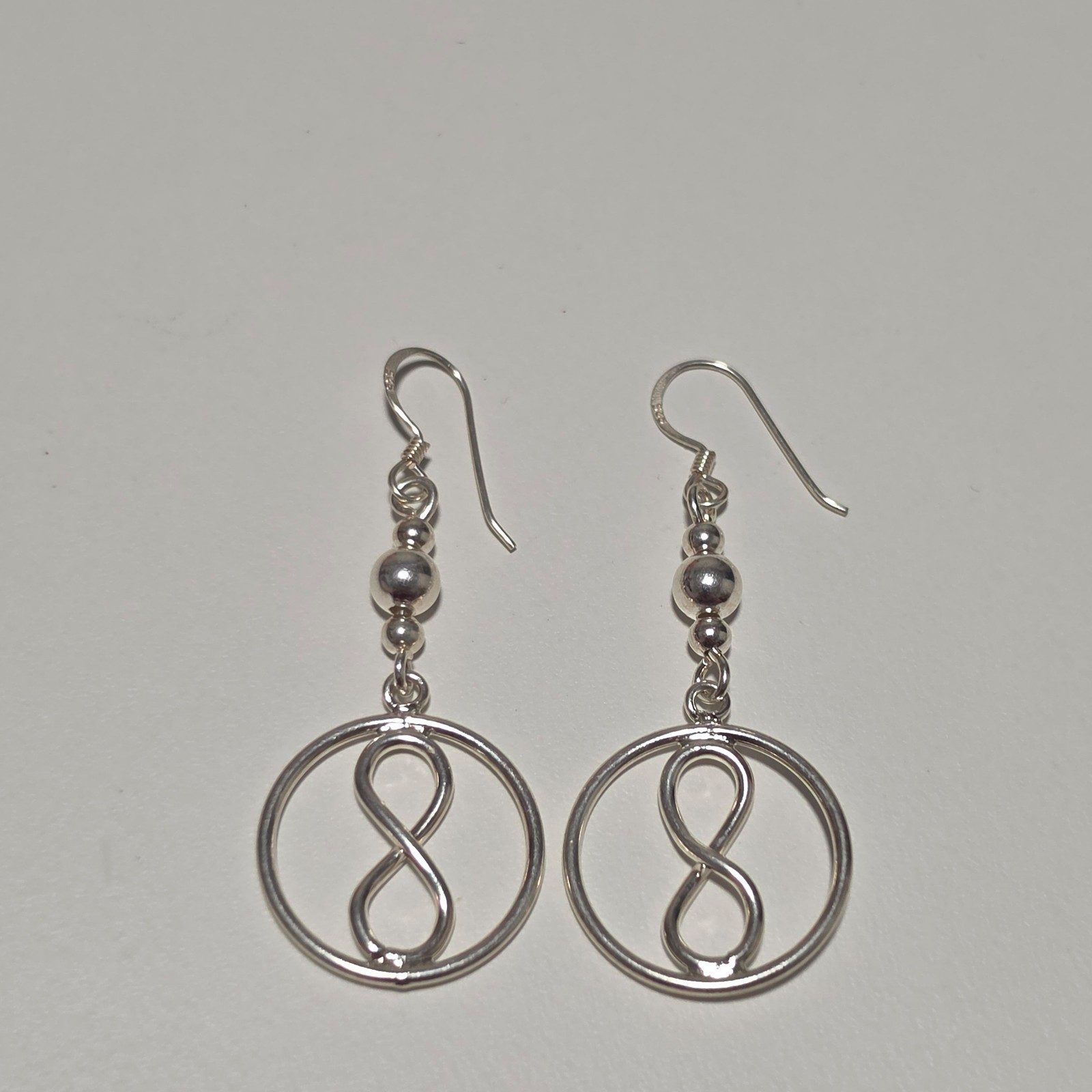 925 sterling Silver Circle Infinity Drop Earrings .b6 image 2