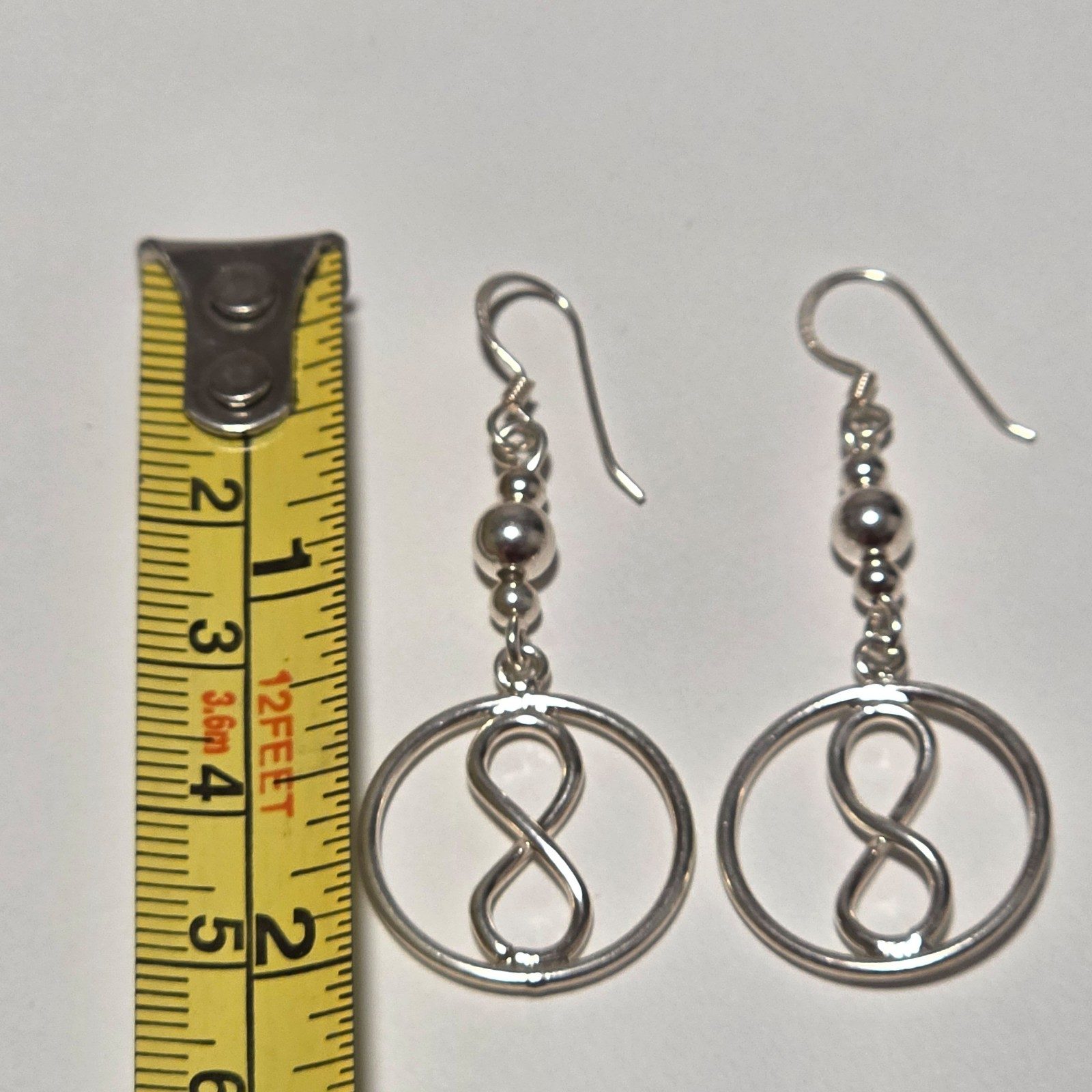 925 sterling Silver Circle Infinity Drop Earrings .b6 image 3