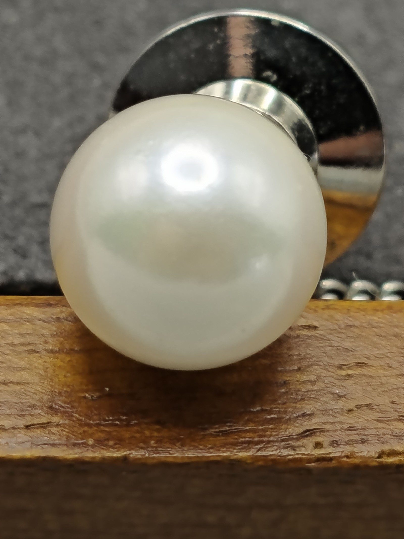 Pearl & Silver Tone Tie Tack Pin with Chain image 5