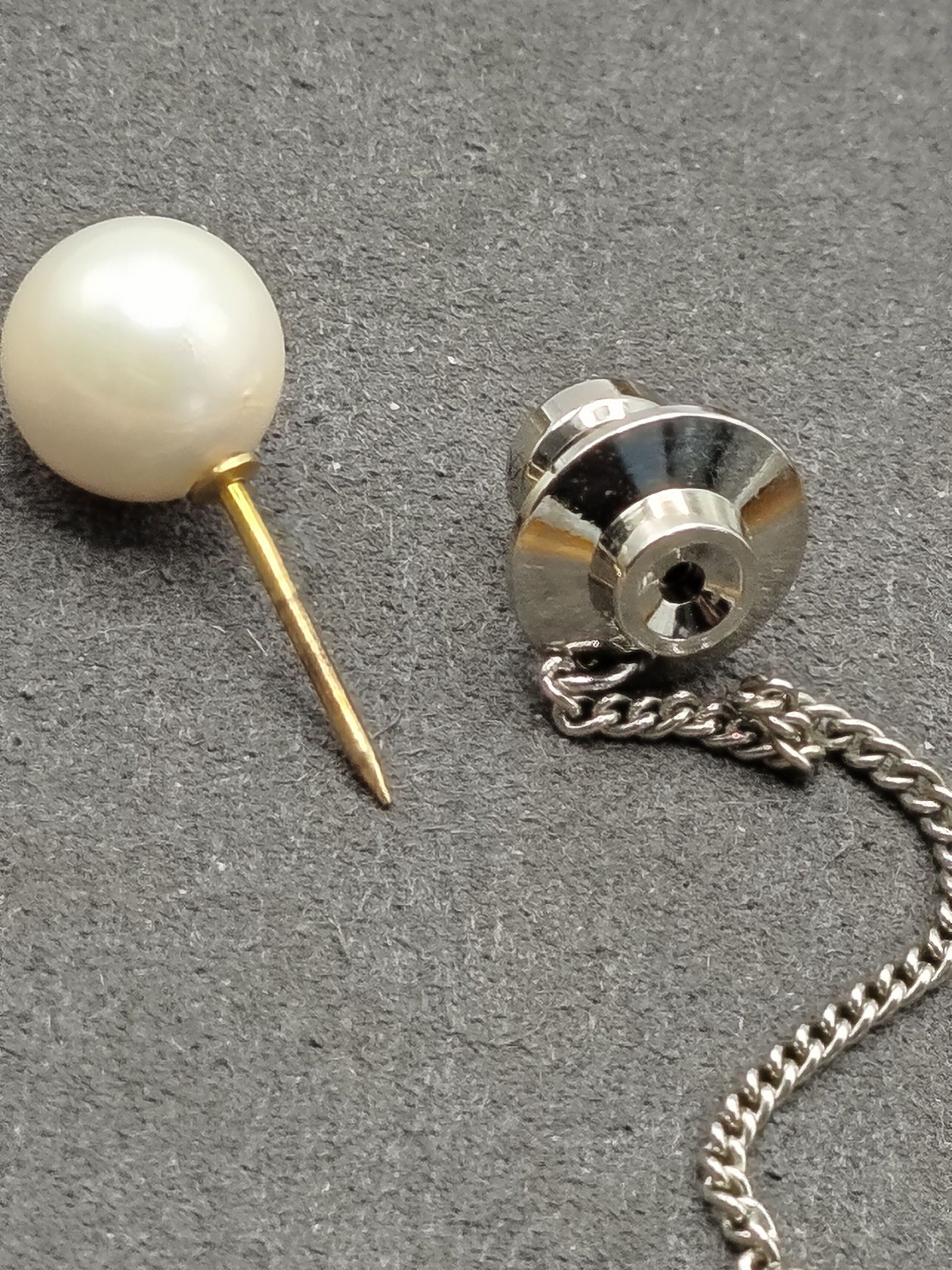 Pearl & Silver Tone Tie Tack Pin with Chain image 7
