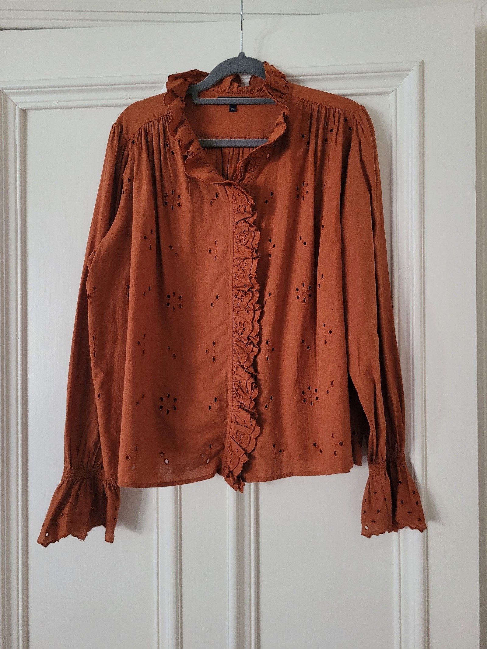 Soeur Women's Rust Ruffle Cotton Blouse Size EU36