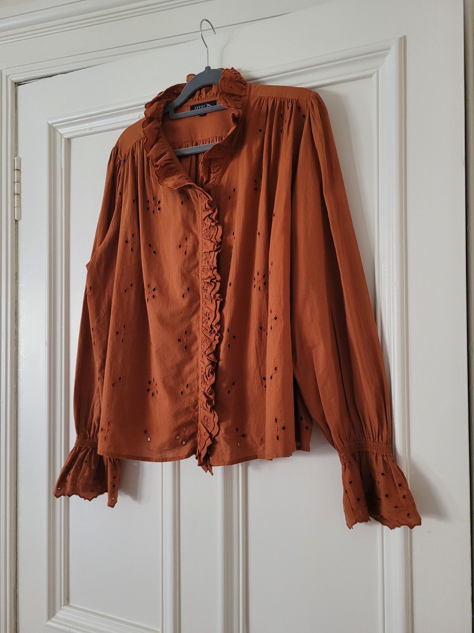 Soeur Women's Rust Ruffle Cotton Blouse Size EU36 image 3