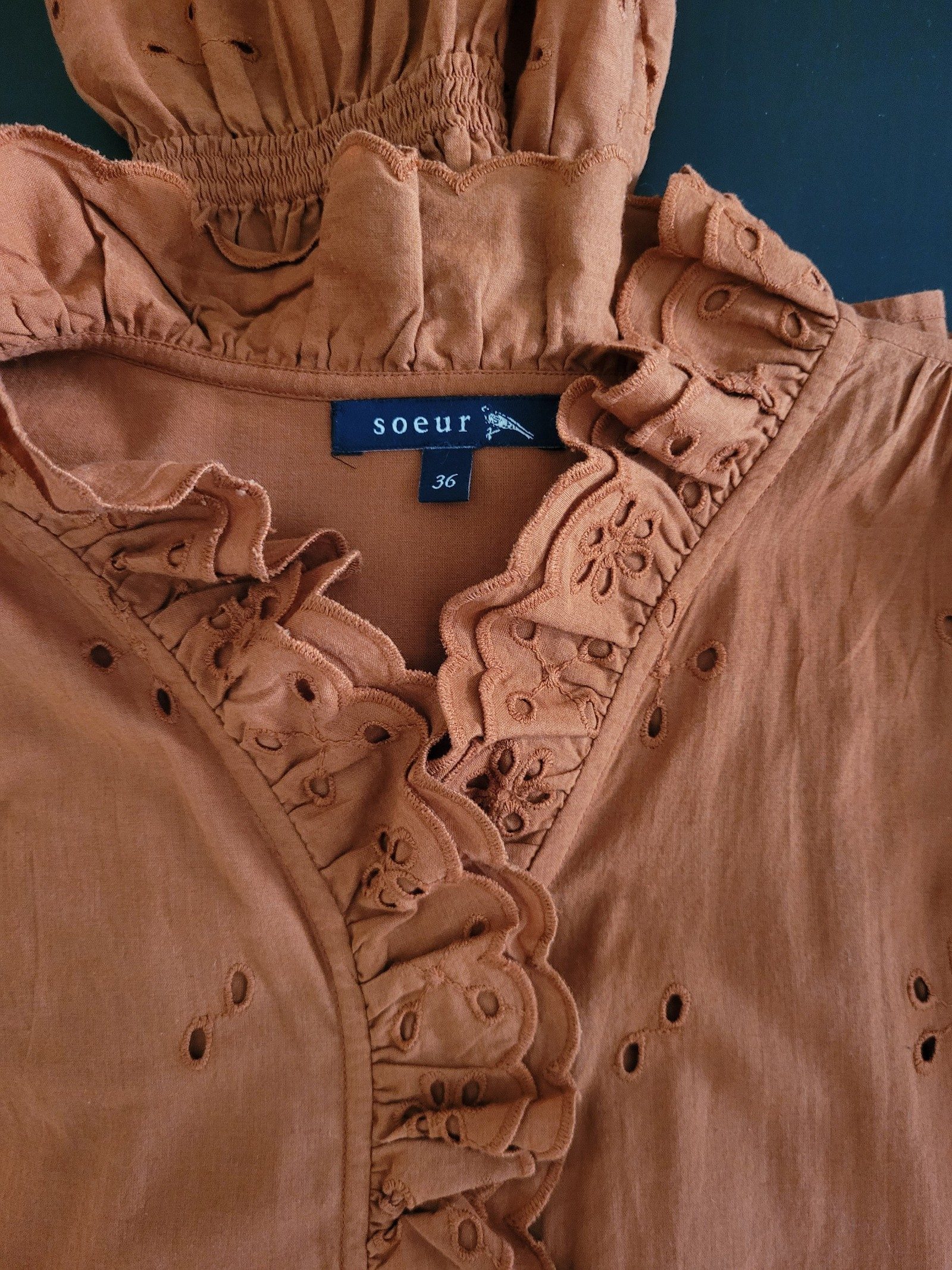 Soeur Women's Rust Ruffle Cotton Blouse Size EU36 image 5