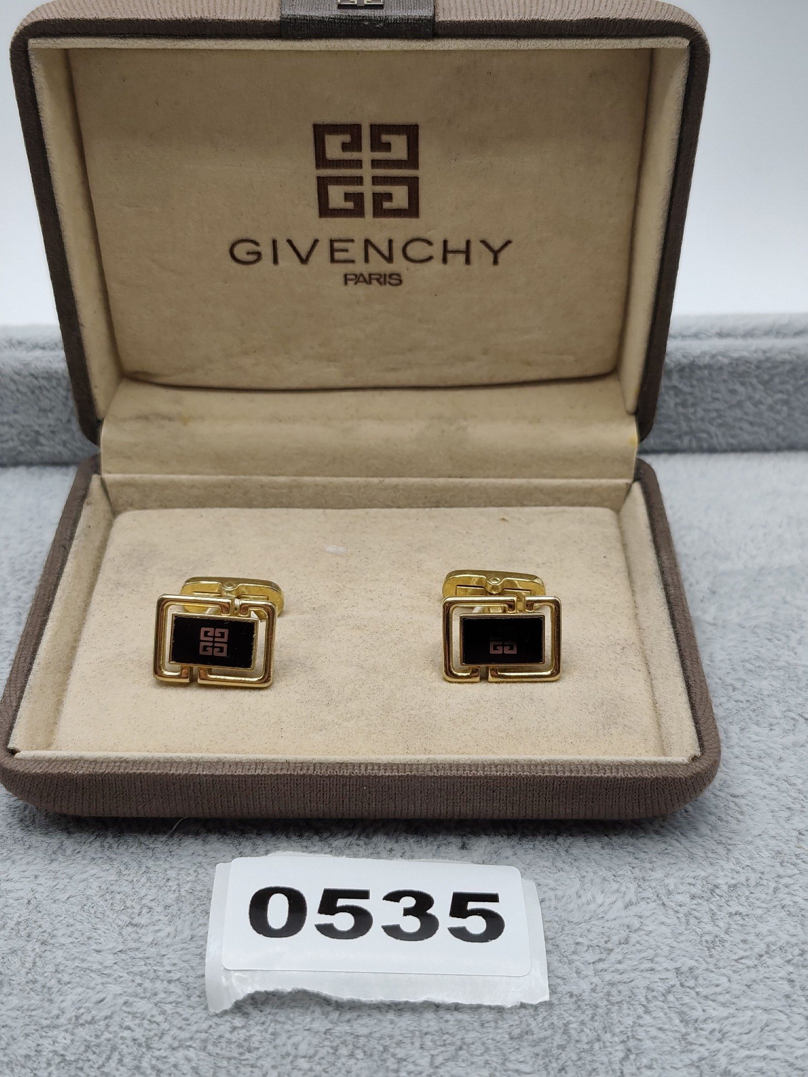 Givenchy Gold & Black Logo Cufflinks in Original Box