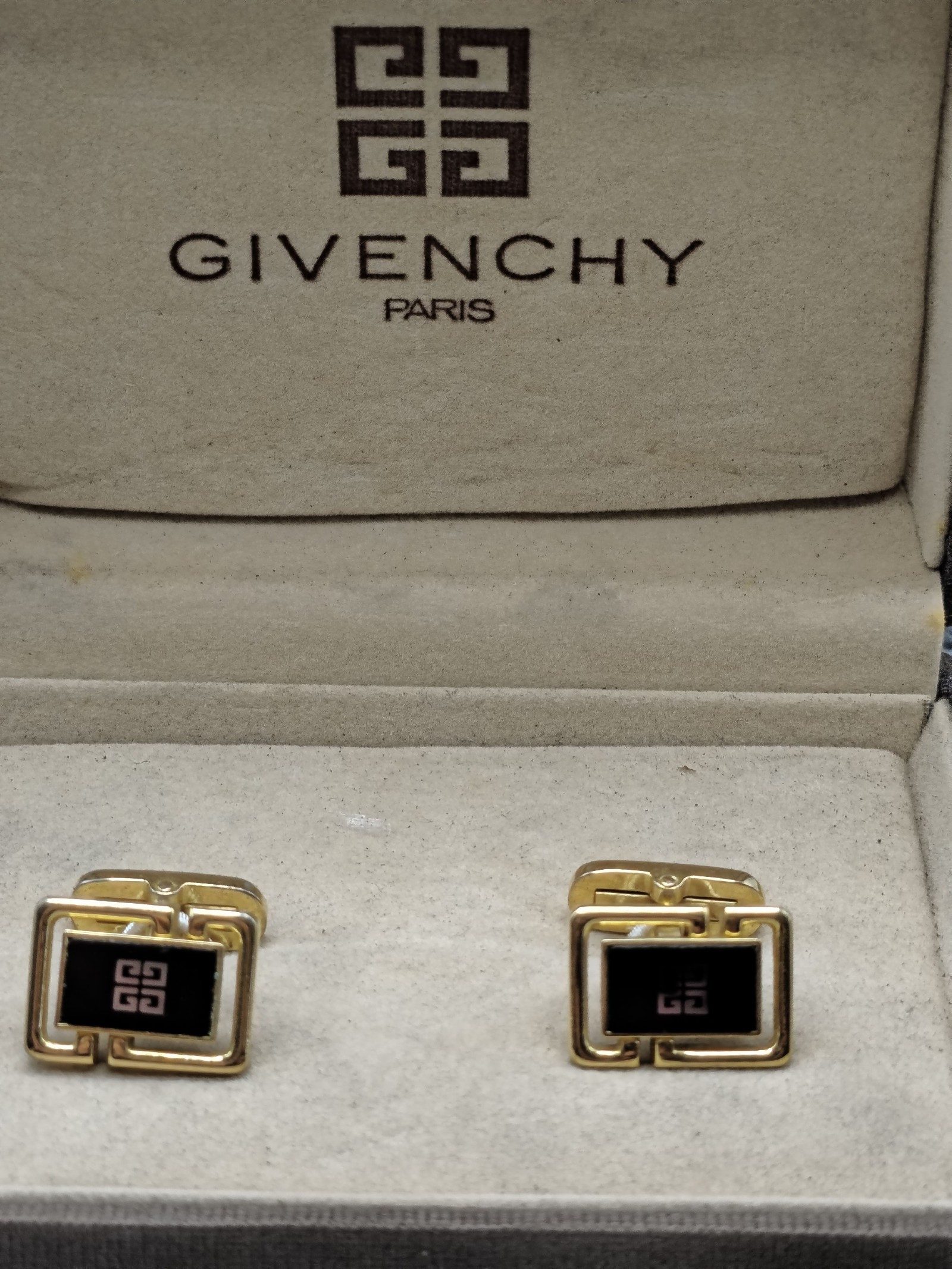 Givenchy Gold & Black Logo Cufflinks in Original Box image 2