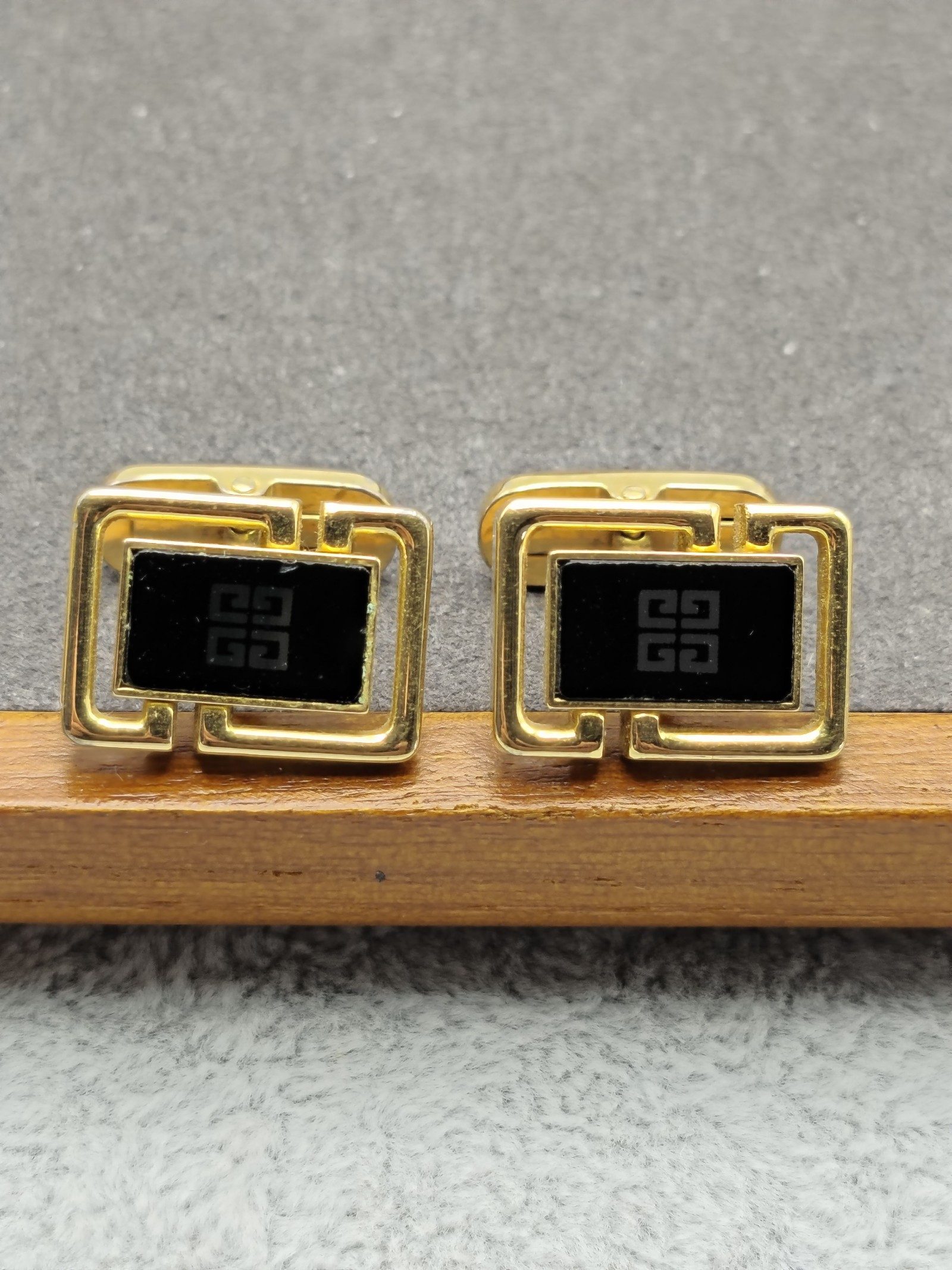 Givenchy Gold & Black Logo Cufflinks in Original Box image 3