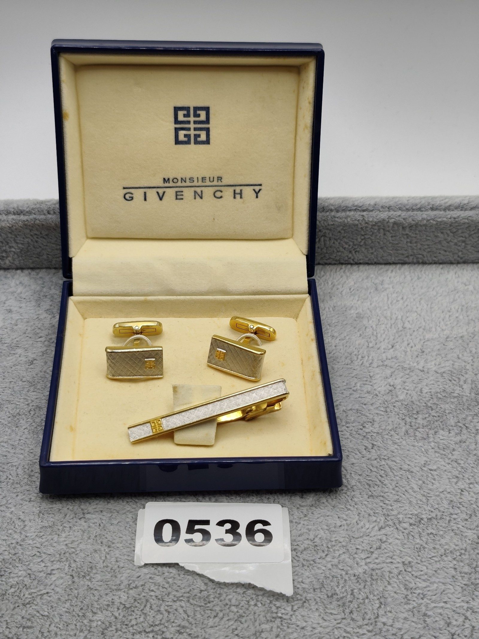 Givenchy Gold & Silver Mens Cufflinks & Tie Clip Set