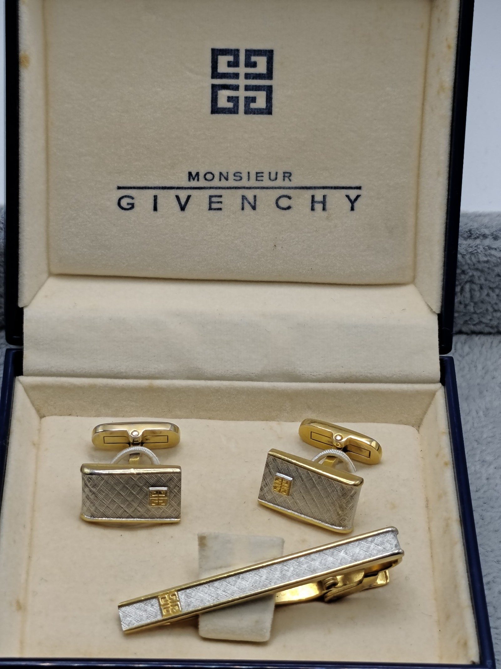 Givenchy Gold & Silver Mens Cufflinks & Tie Clip Set image 2