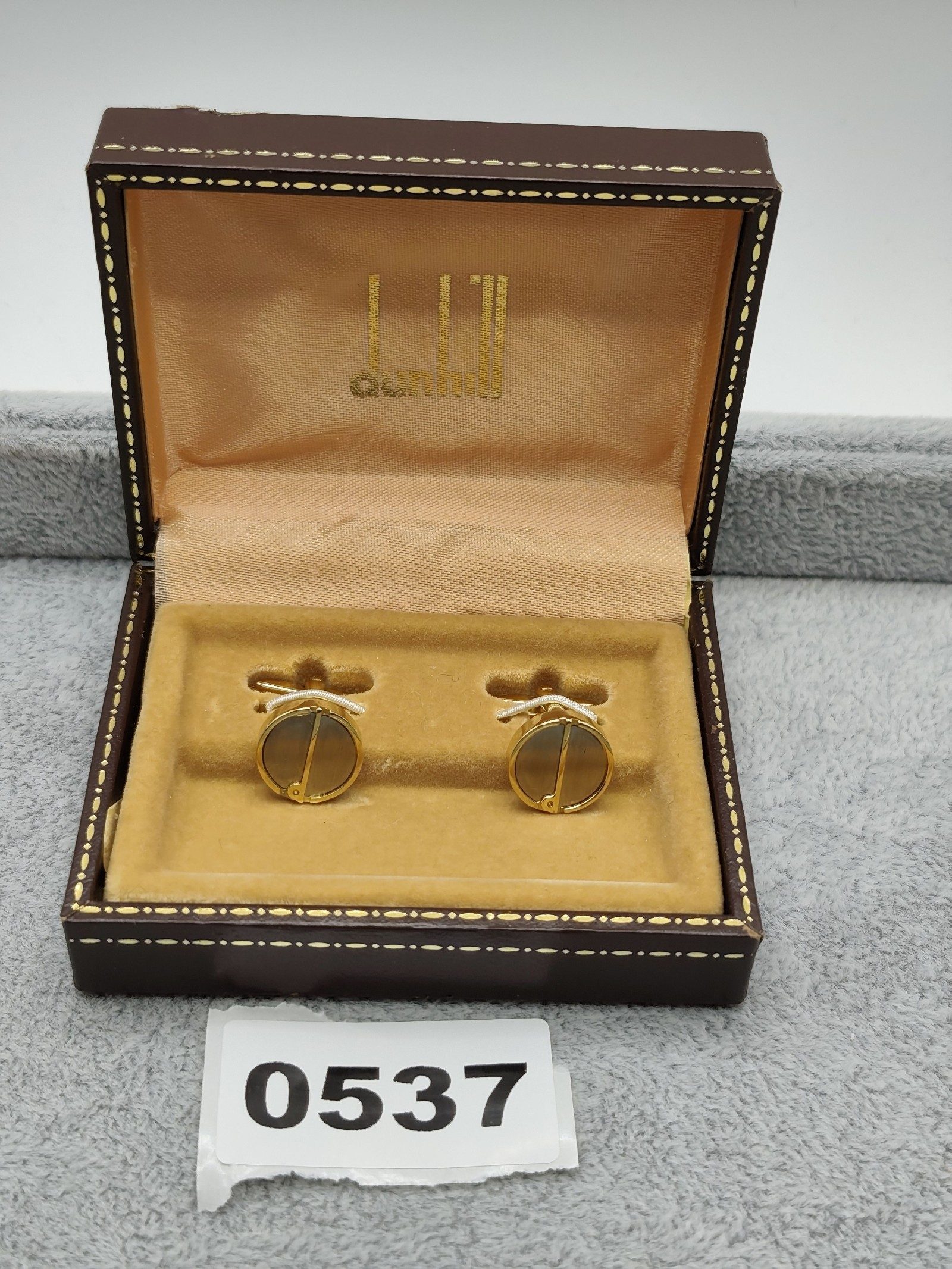 Dunhill Gold & Brown Circular Cufflinks with Original Box