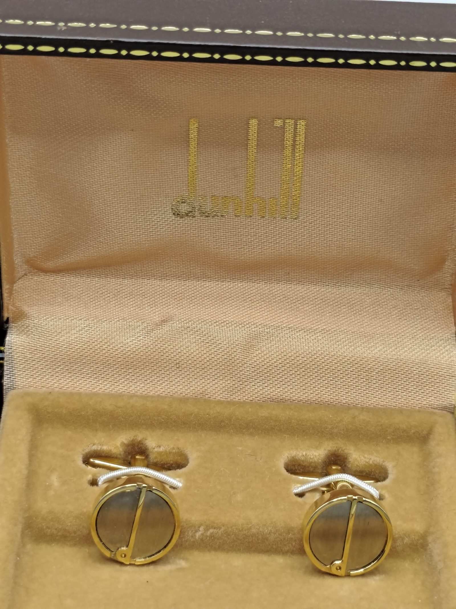 Dunhill Gold & Brown Circular Cufflinks with Original Box image 2