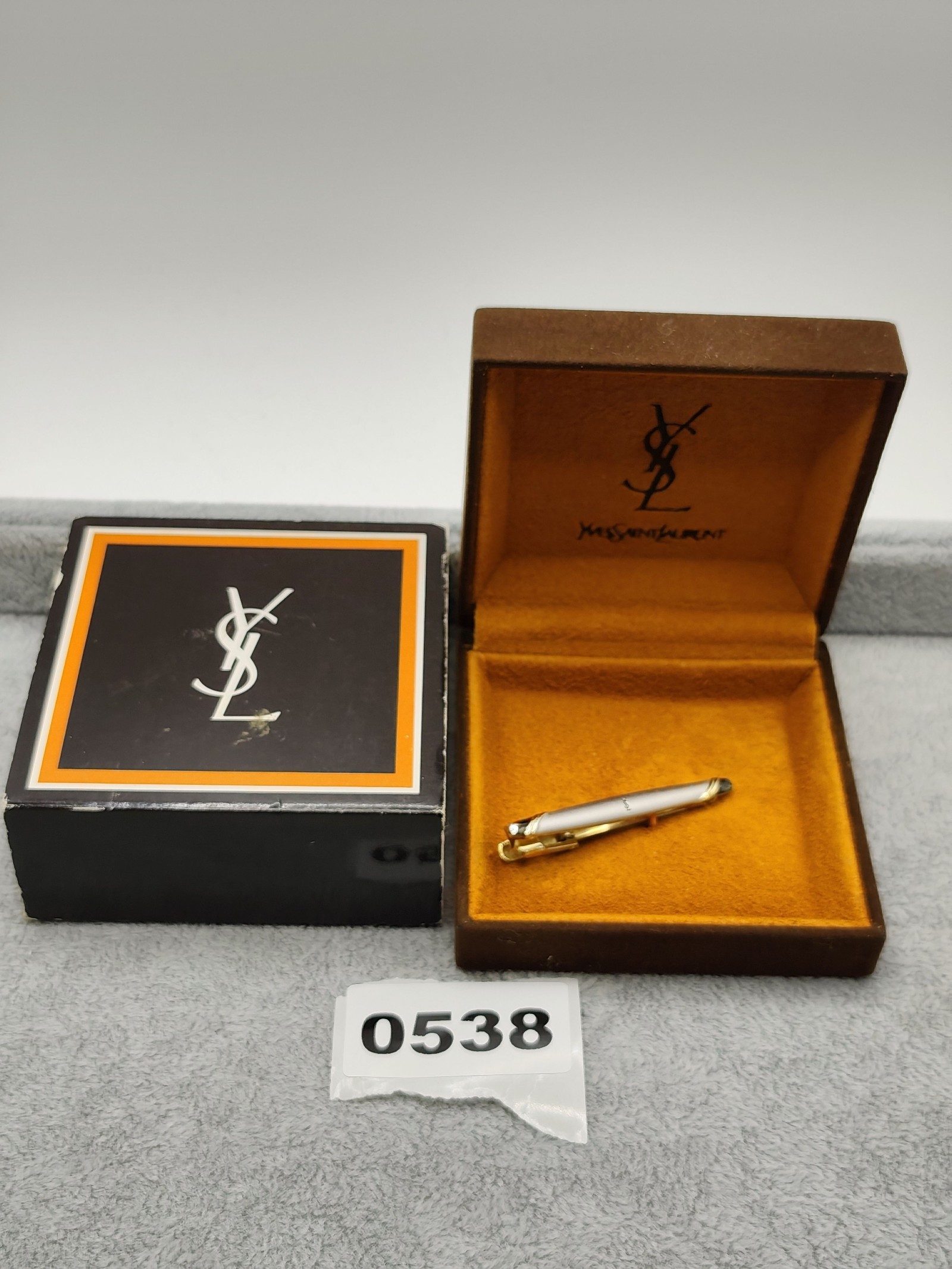 Yves Saint Laurent YSL Gold & Silver Tie Clip with Original Box