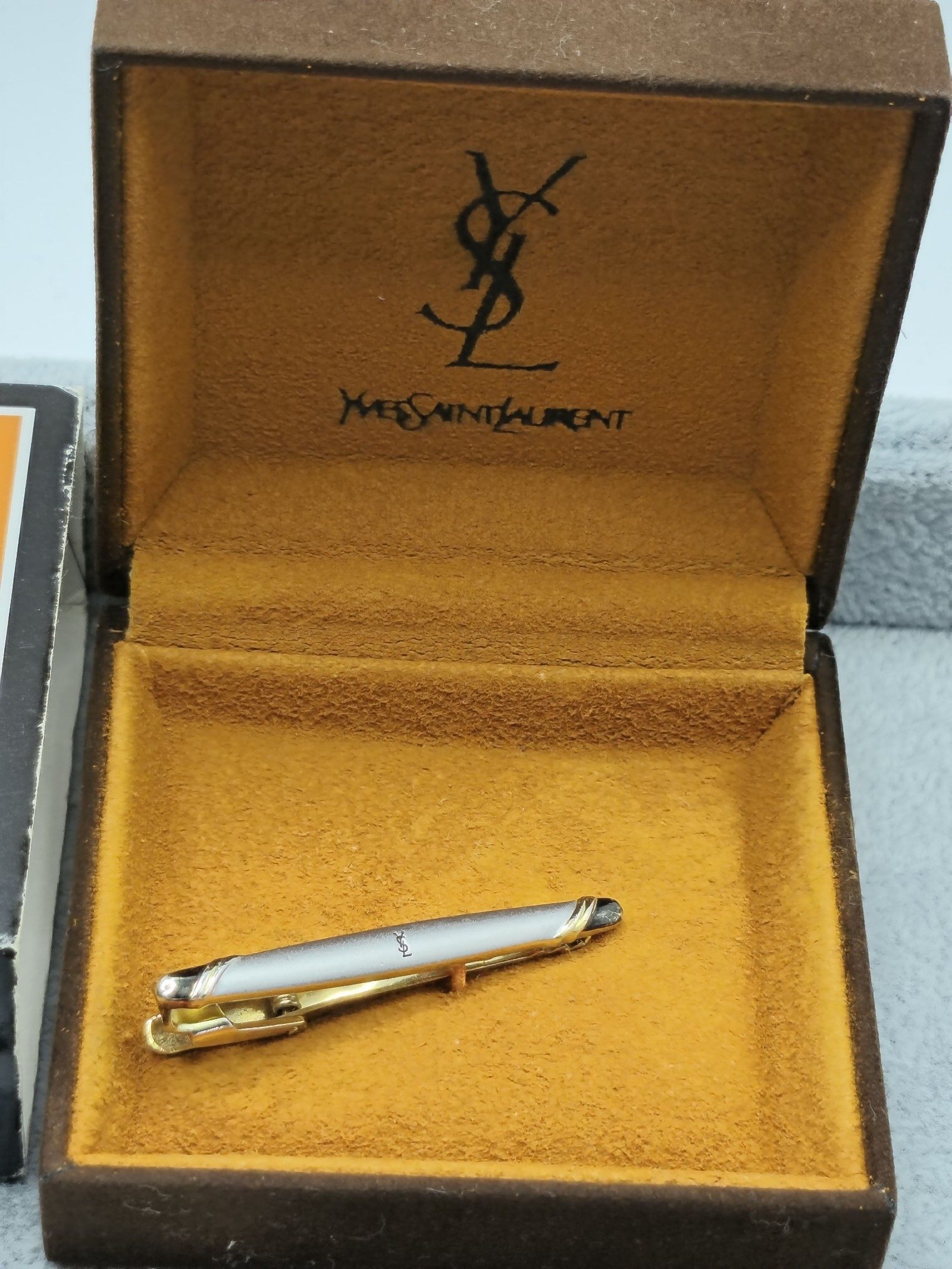 Yves Saint Laurent YSL Gold & Silver Tie Clip with Original Box image 2