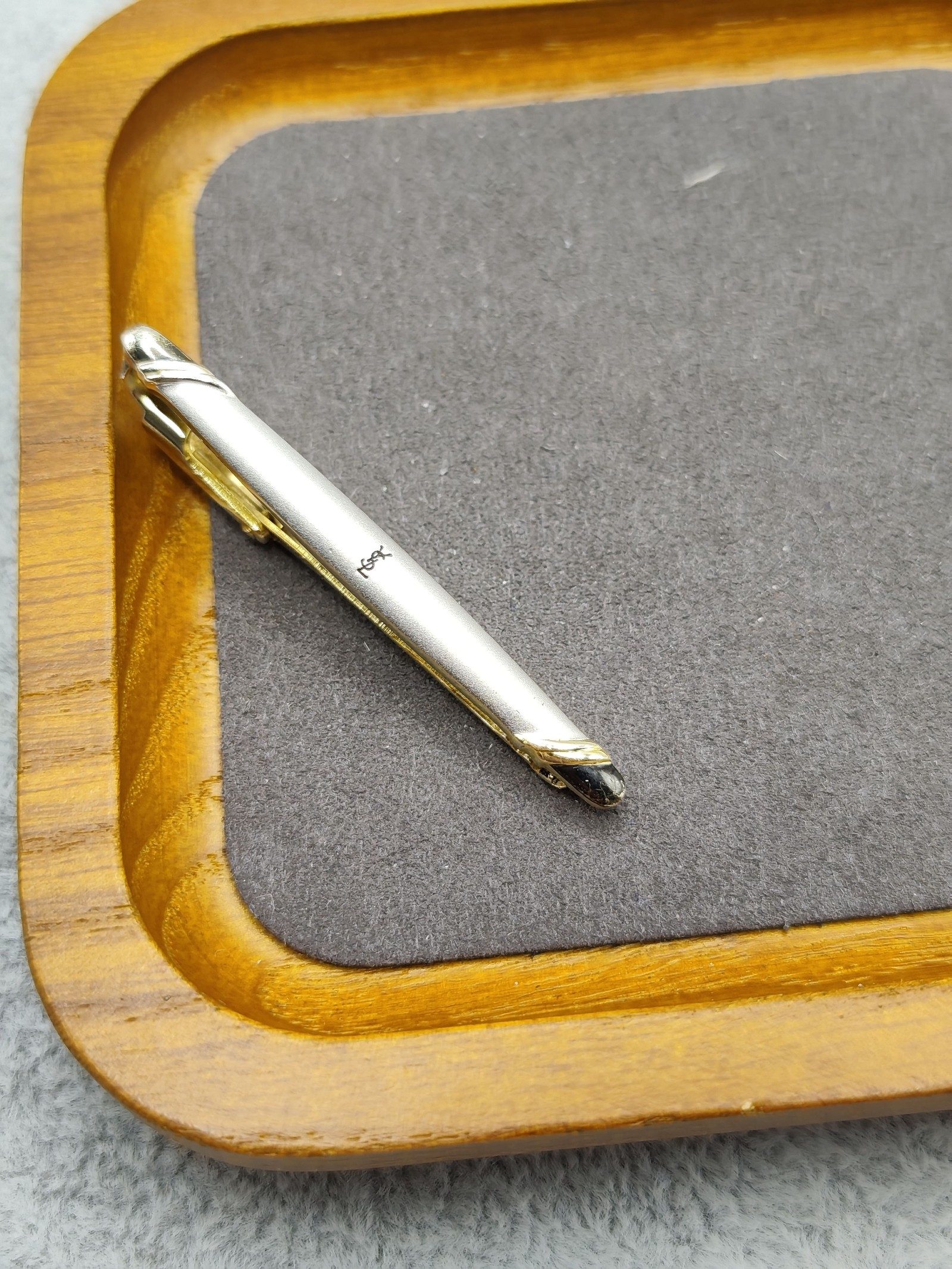 Yves Saint Laurent YSL Gold & Silver Tie Clip with Original Box image 6