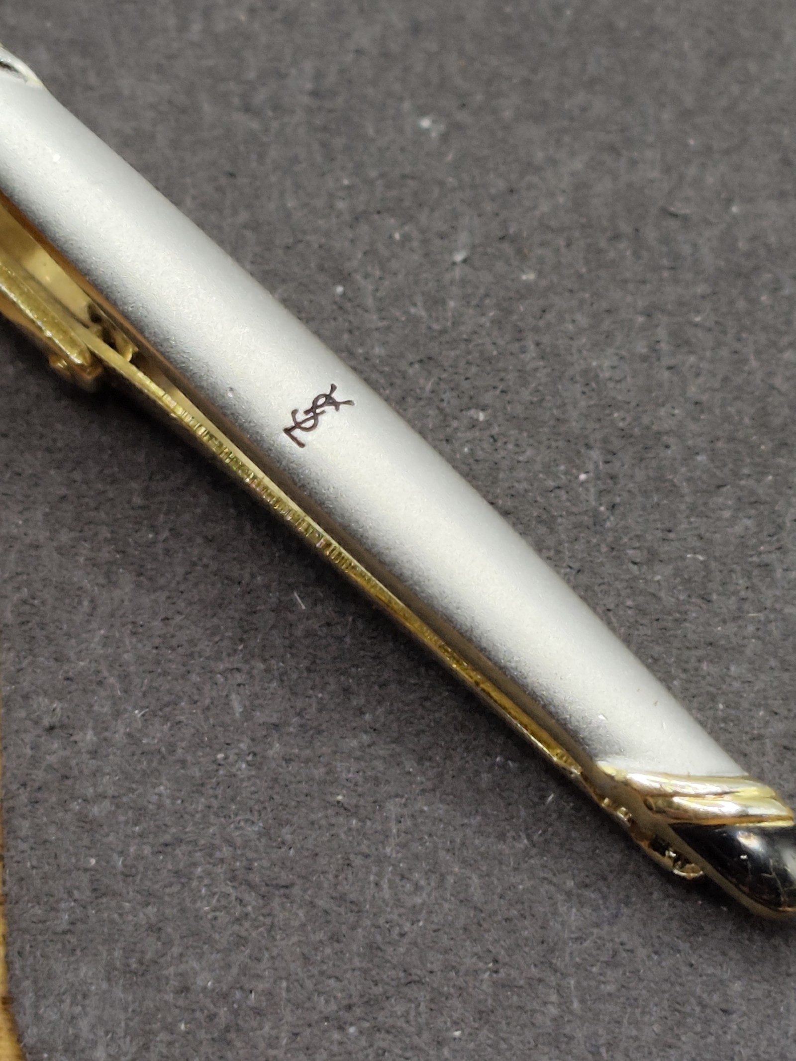 Yves Saint Laurent YSL Gold & Silver Tie Clip with Original Box image 8