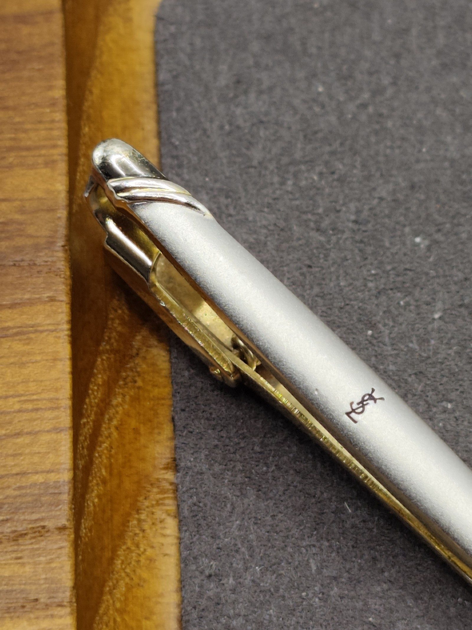 Yves Saint Laurent YSL Gold & Silver Tie Clip with Original Box image 9