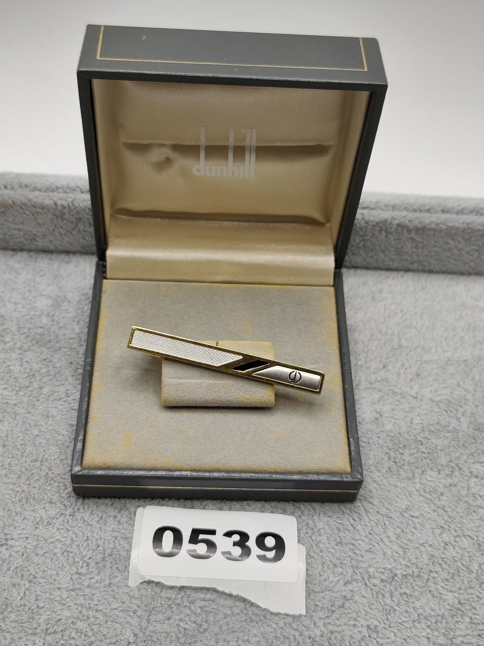 Dunhill Gold Tone & White Enamel Tie Clip