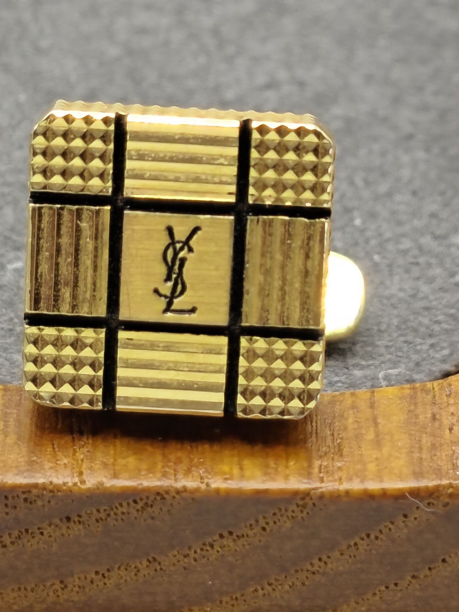 Yves Saint Laurent Gold Tone Logo Cufflinks & Tie Clip Set image 6