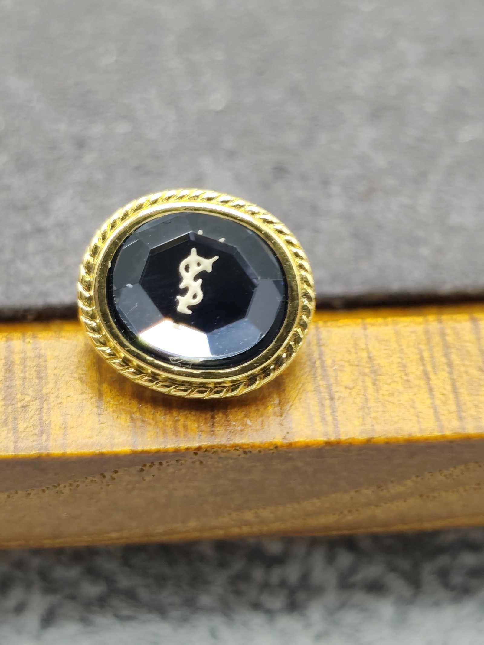 Yves Saint Laurent Gold & Blue Tie Tack Pin in Box image 5