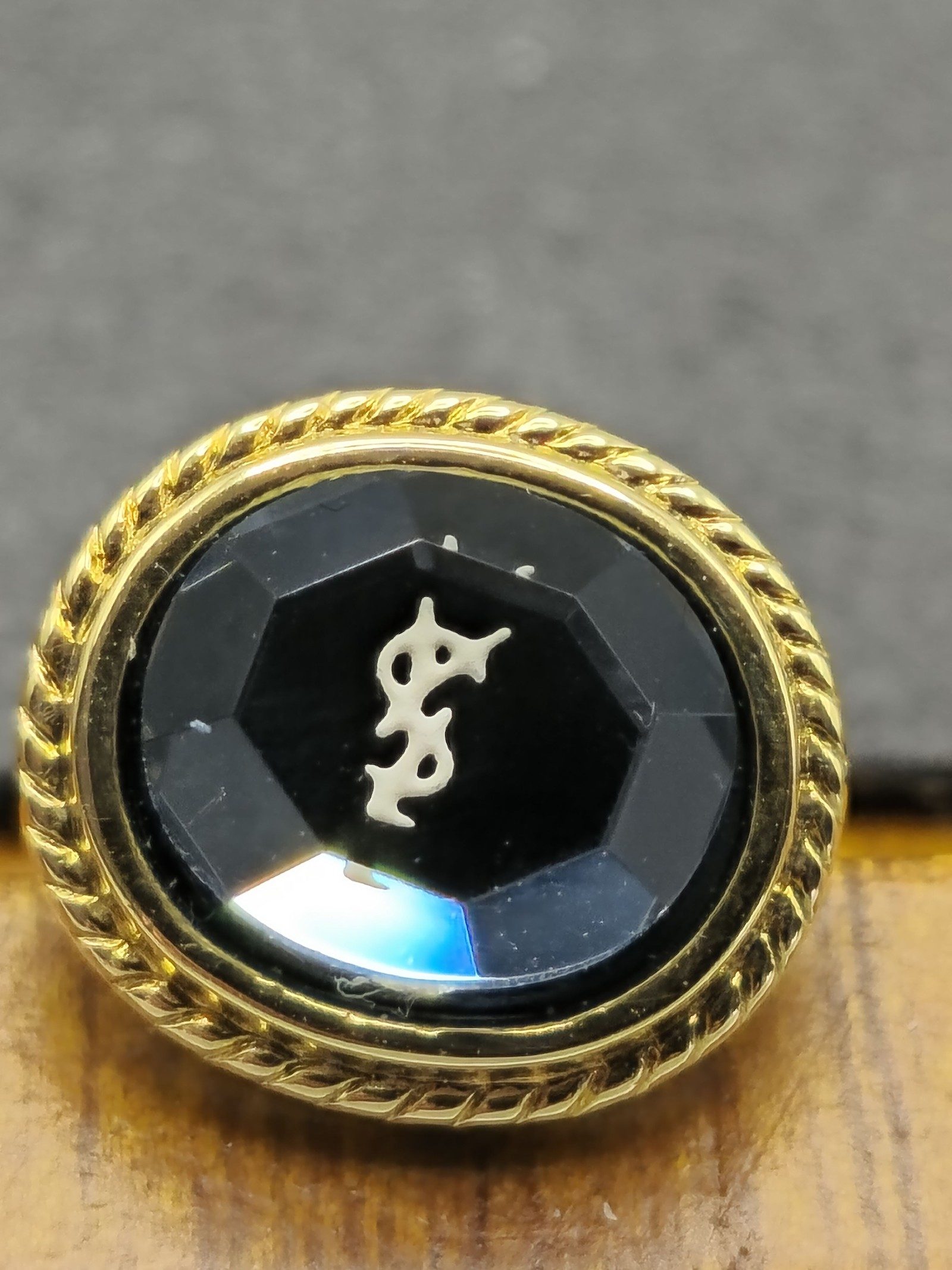 Yves Saint Laurent Gold & Blue Tie Tack Pin in Box image 6