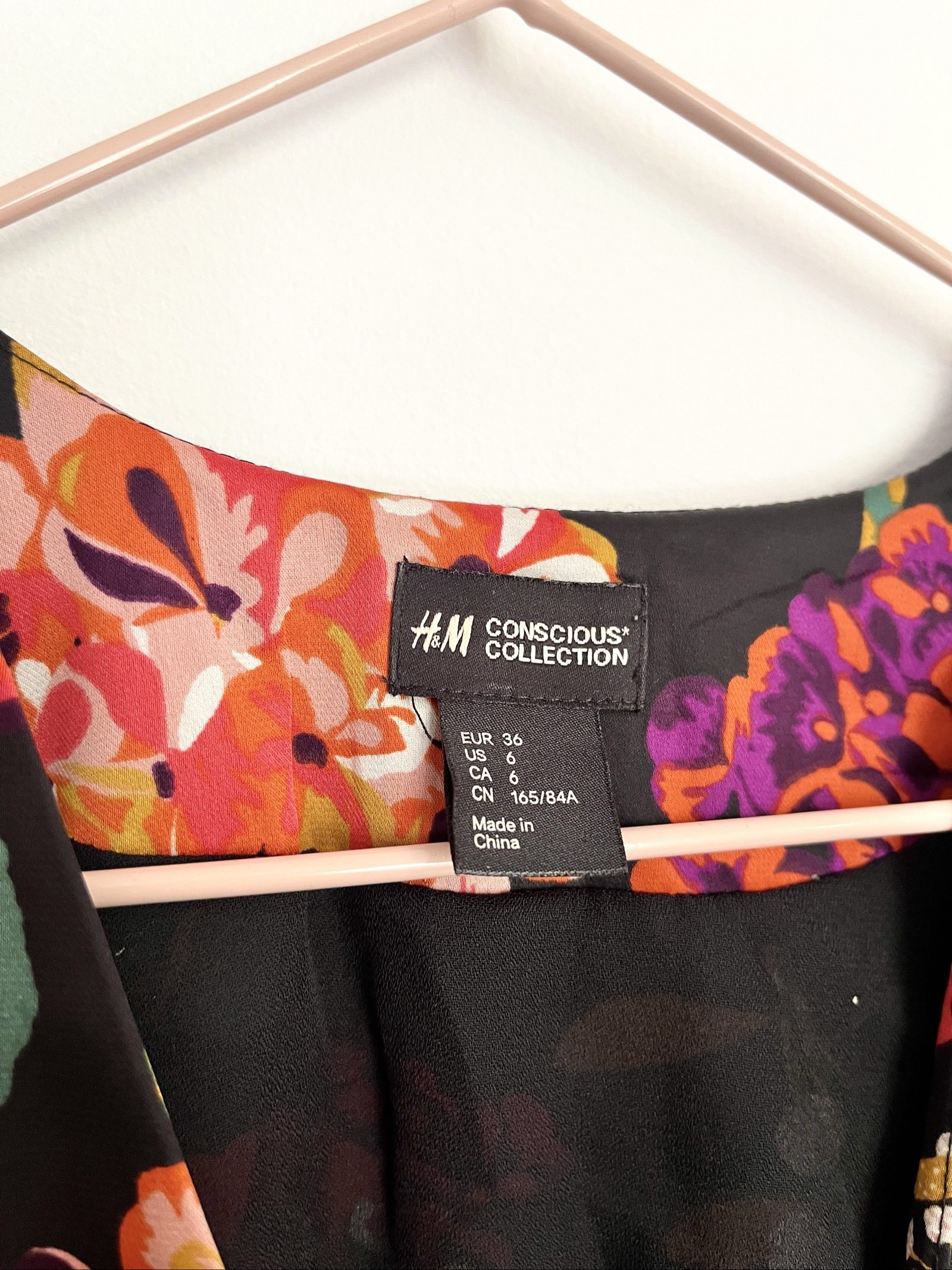 H&M Conscious Collection Black Floral V Neck Dress - 36 image 2