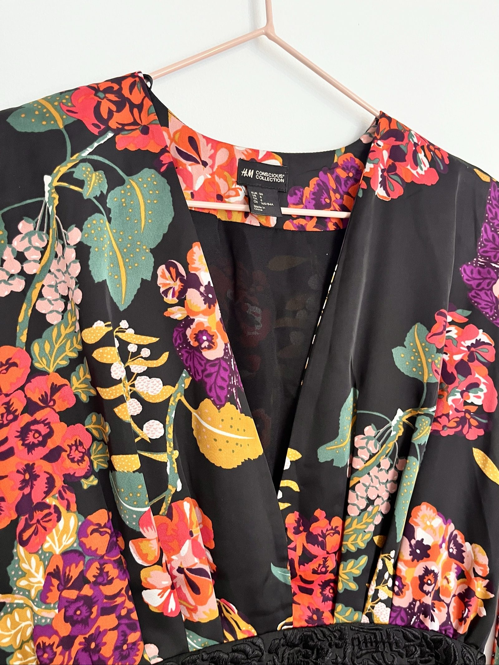 H&M Conscious Collection Black Floral V Neck Dress - 36 image 7