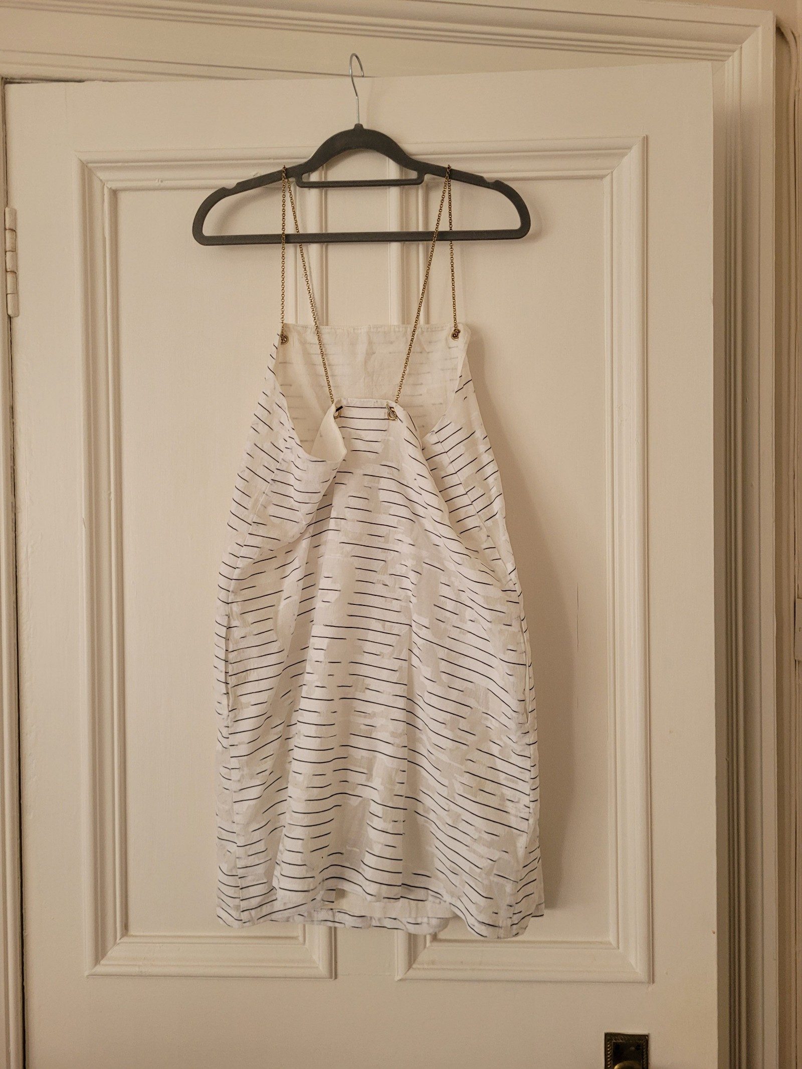 Intropia White & Black Stripe Dress Size EU38/UK 10 Gold Chain Straps image 3