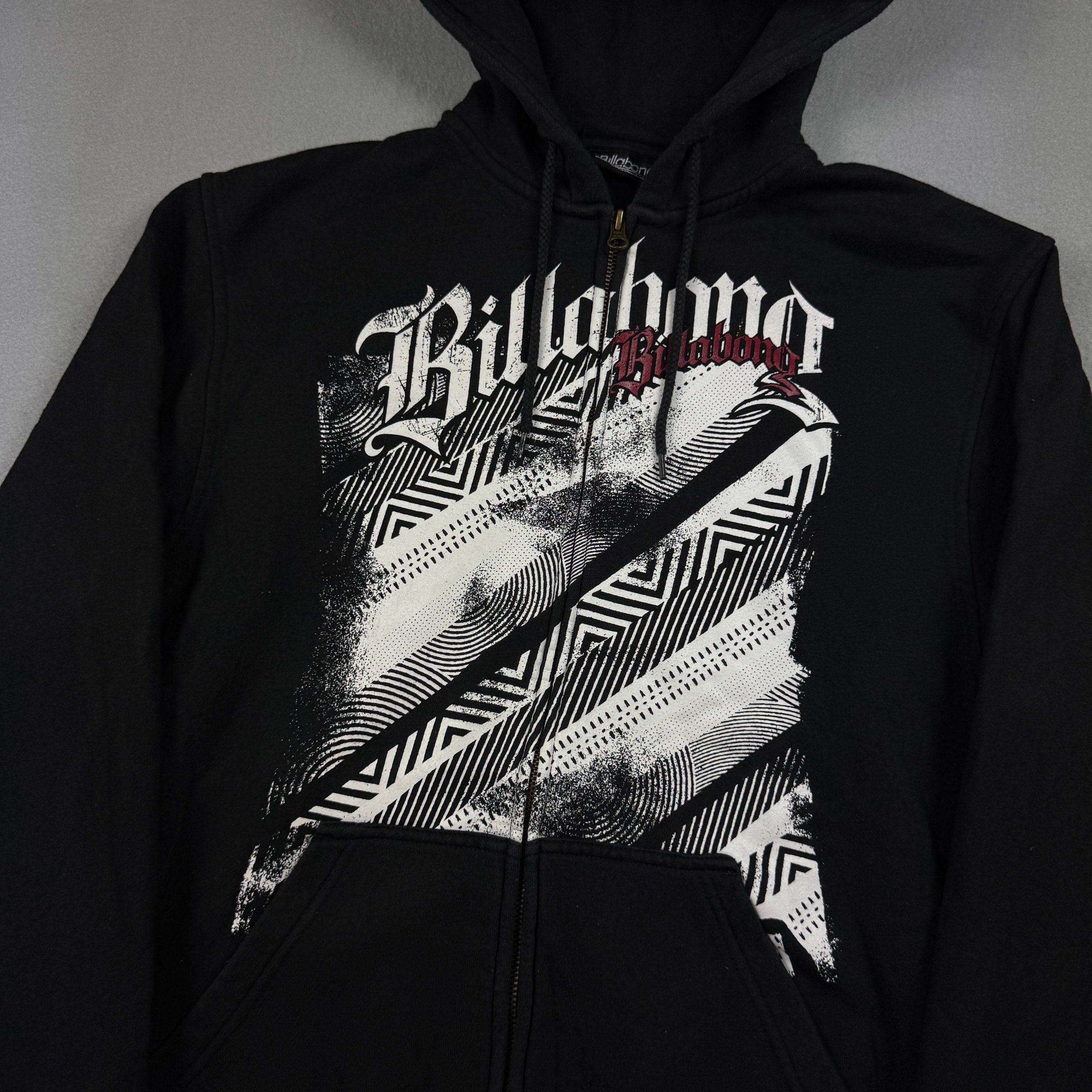Billabong Black & White Graphic Zip Hoodie Medium Y2K Streetwear Size M image 2