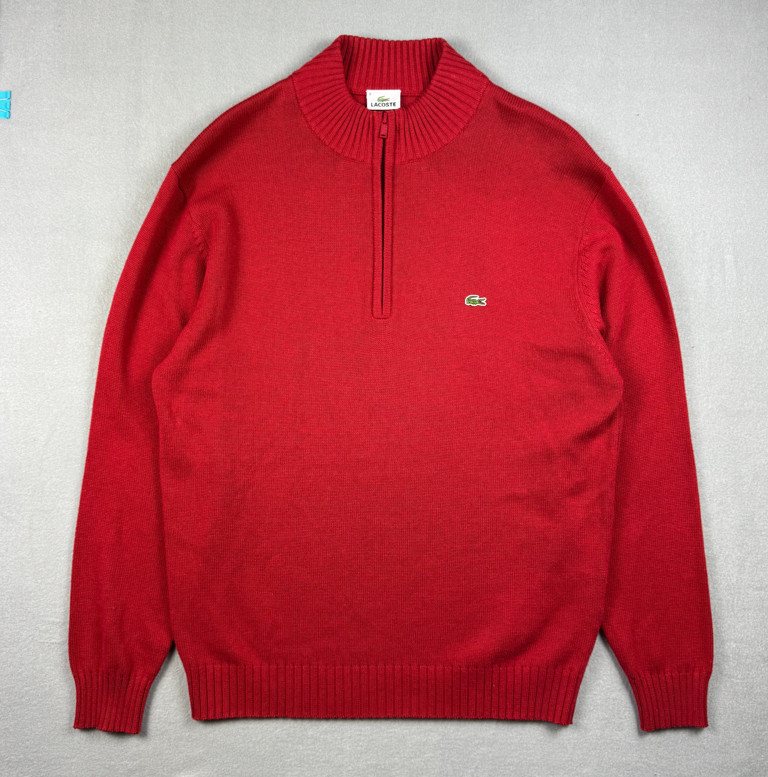 Lacoste Men's Red Half-Zip Wool Cotton Sweater Size 6 / XL-XXL