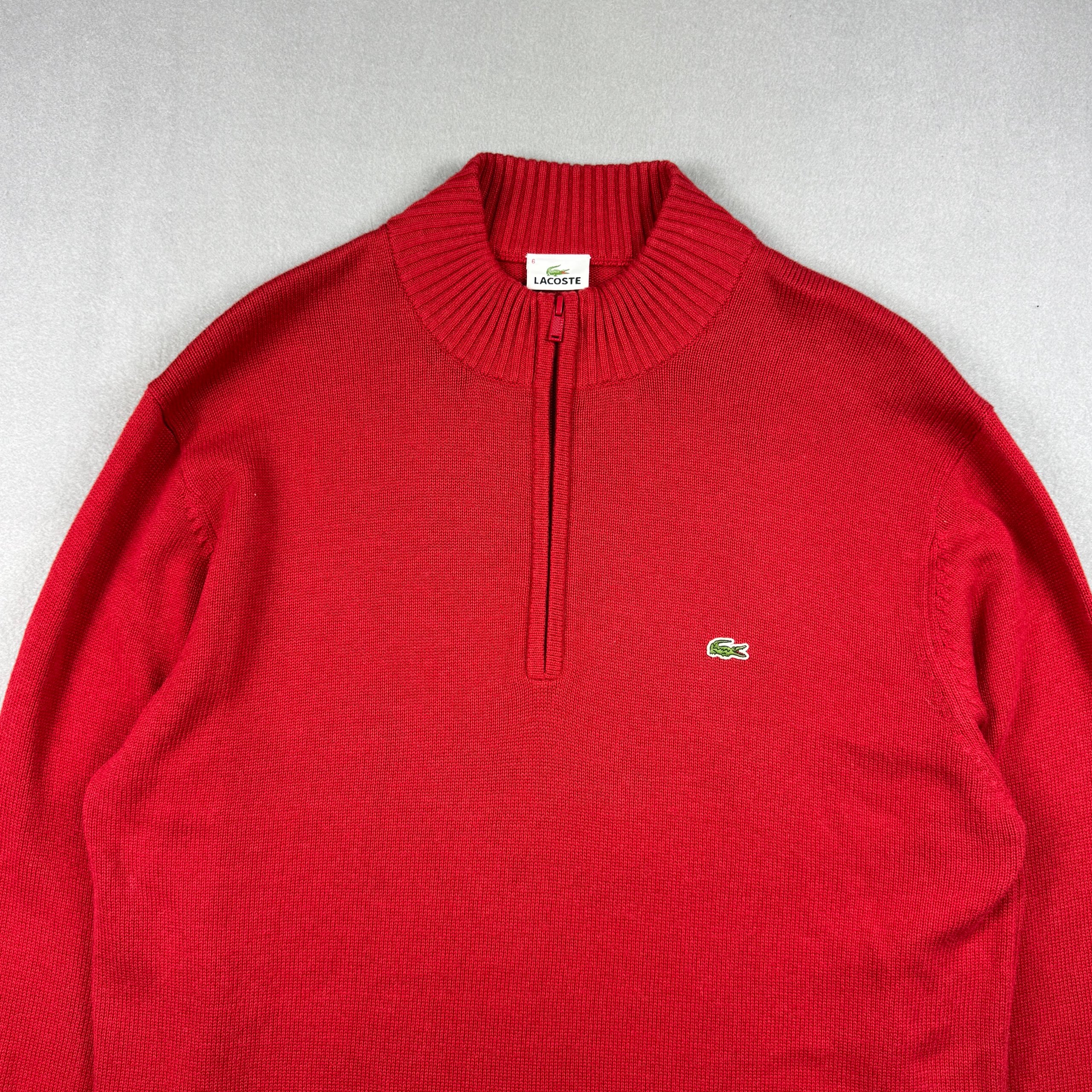 Lacoste Men's Red Half-Zip Wool Cotton Sweater Size 6 / XL-XXL image 2