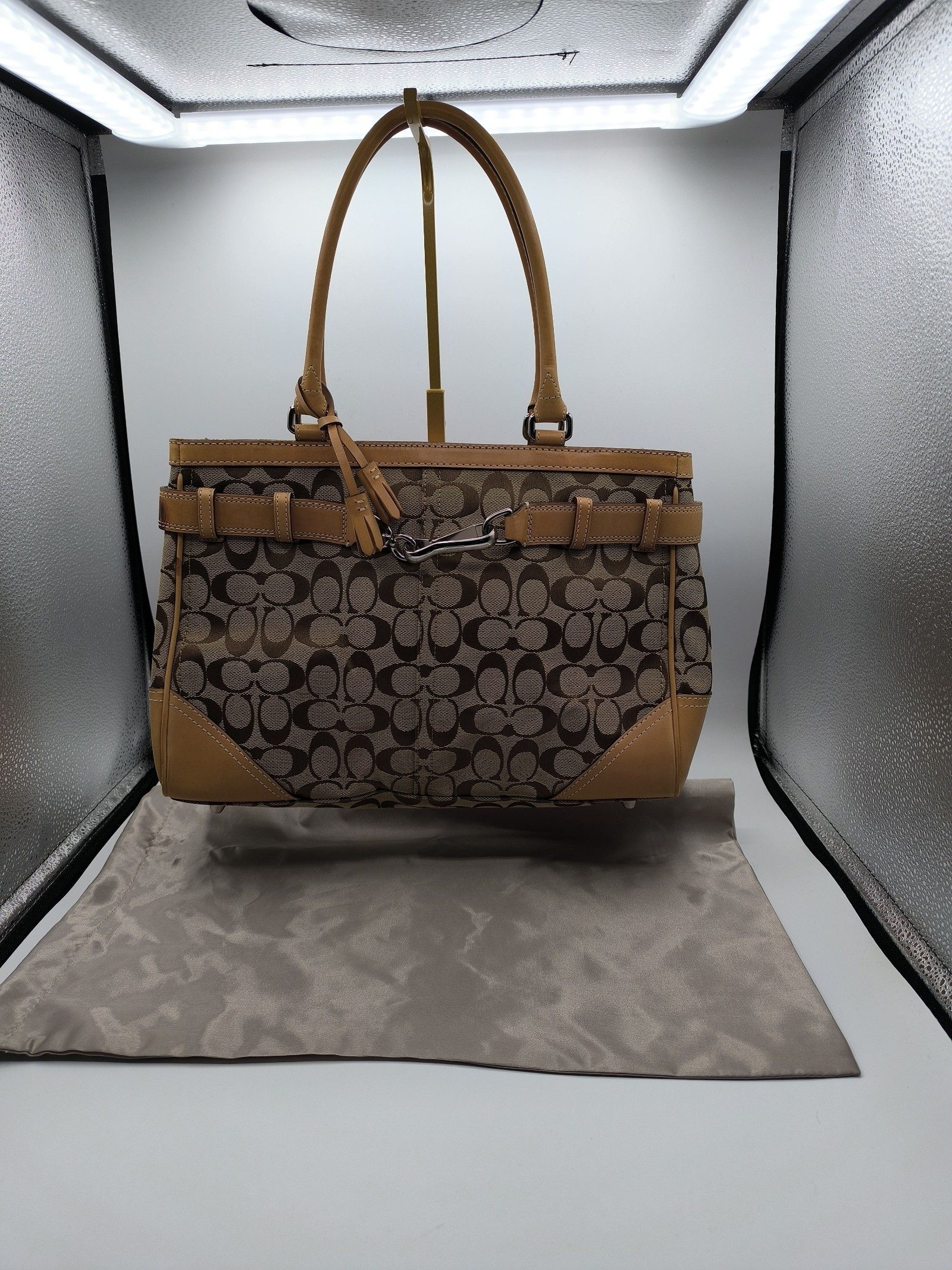 Coach Women Brown Signature Canvas & Leather Tote Bag One Size