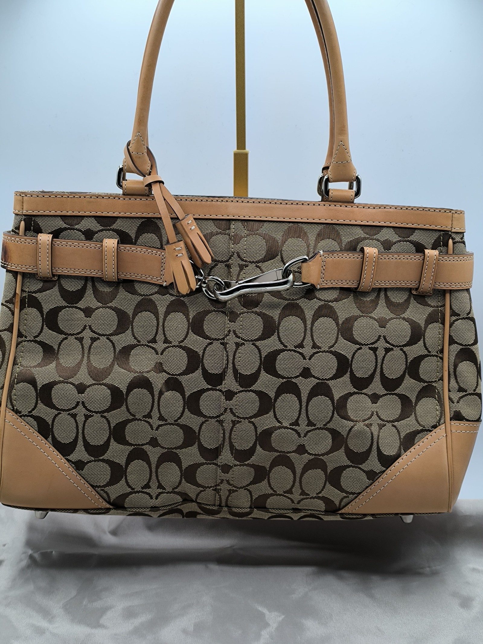 Coach Women Brown Signature Canvas & Leather Tote Bag One Size image 2