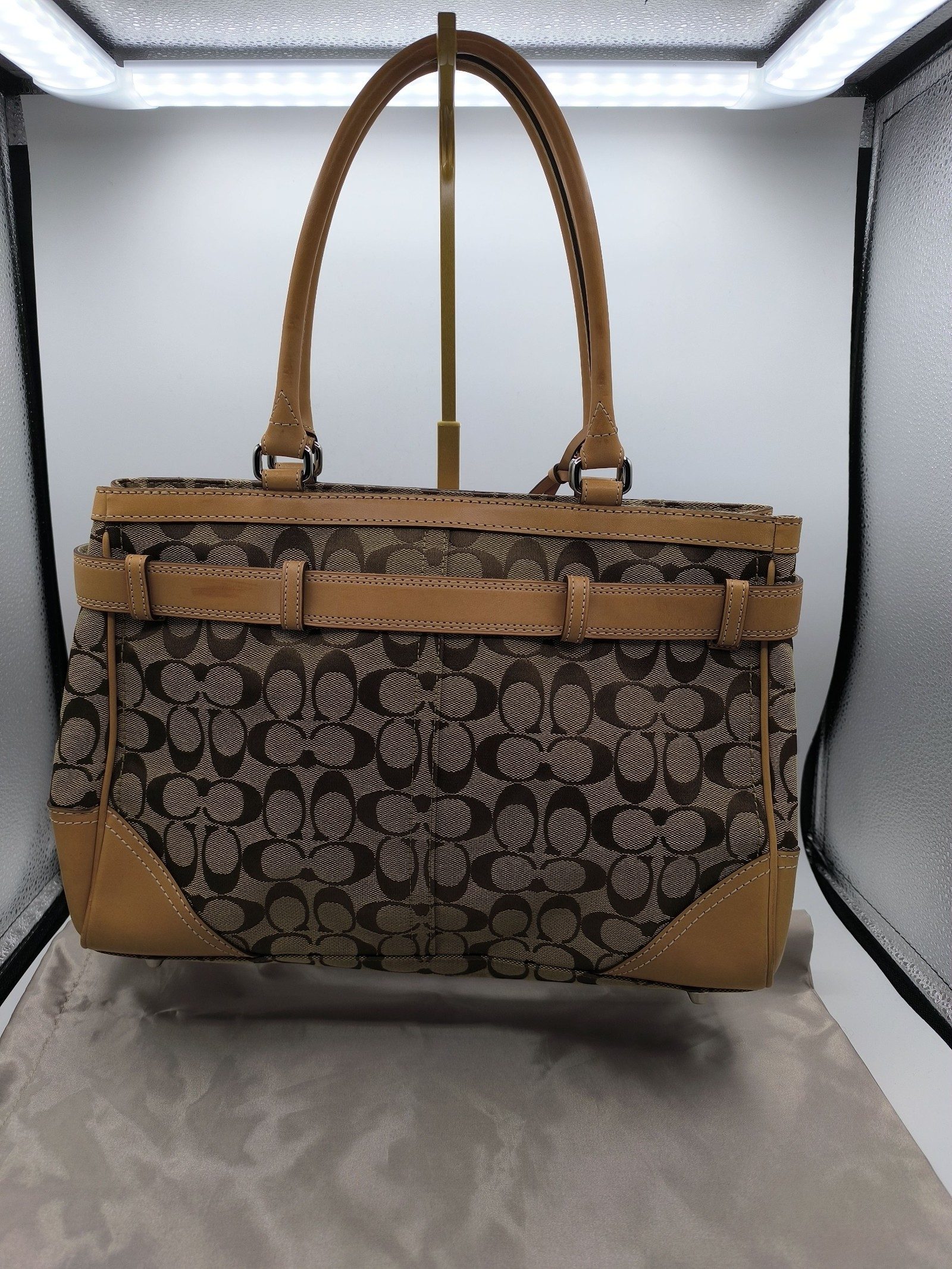 Coach Women Brown Signature Canvas & Leather Tote Bag One Size image 6