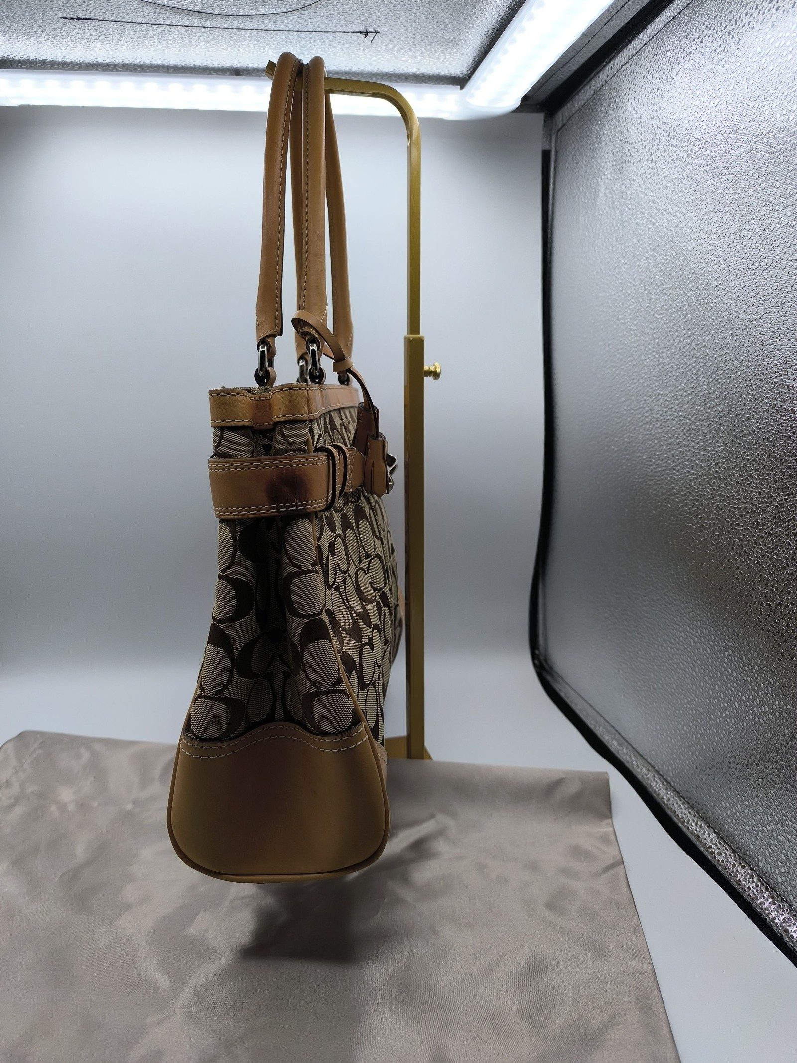 Coach Women Brown Signature Canvas & Leather Tote Bag One Size image 7