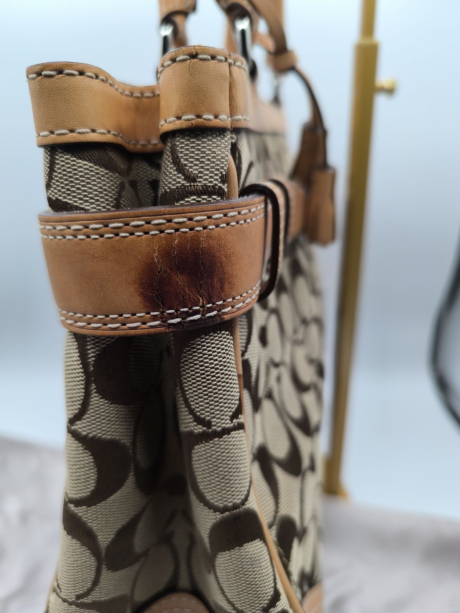 Coach Women Brown Signature Canvas & Leather Tote Bag One Size image 8