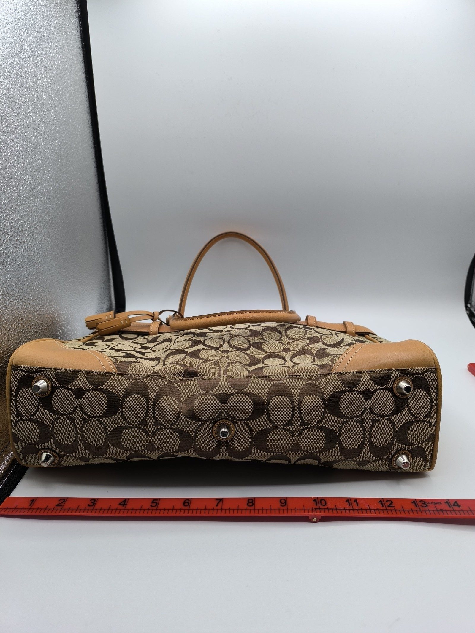 Coach Women Brown Signature Canvas & Leather Tote Bag One Size image 10