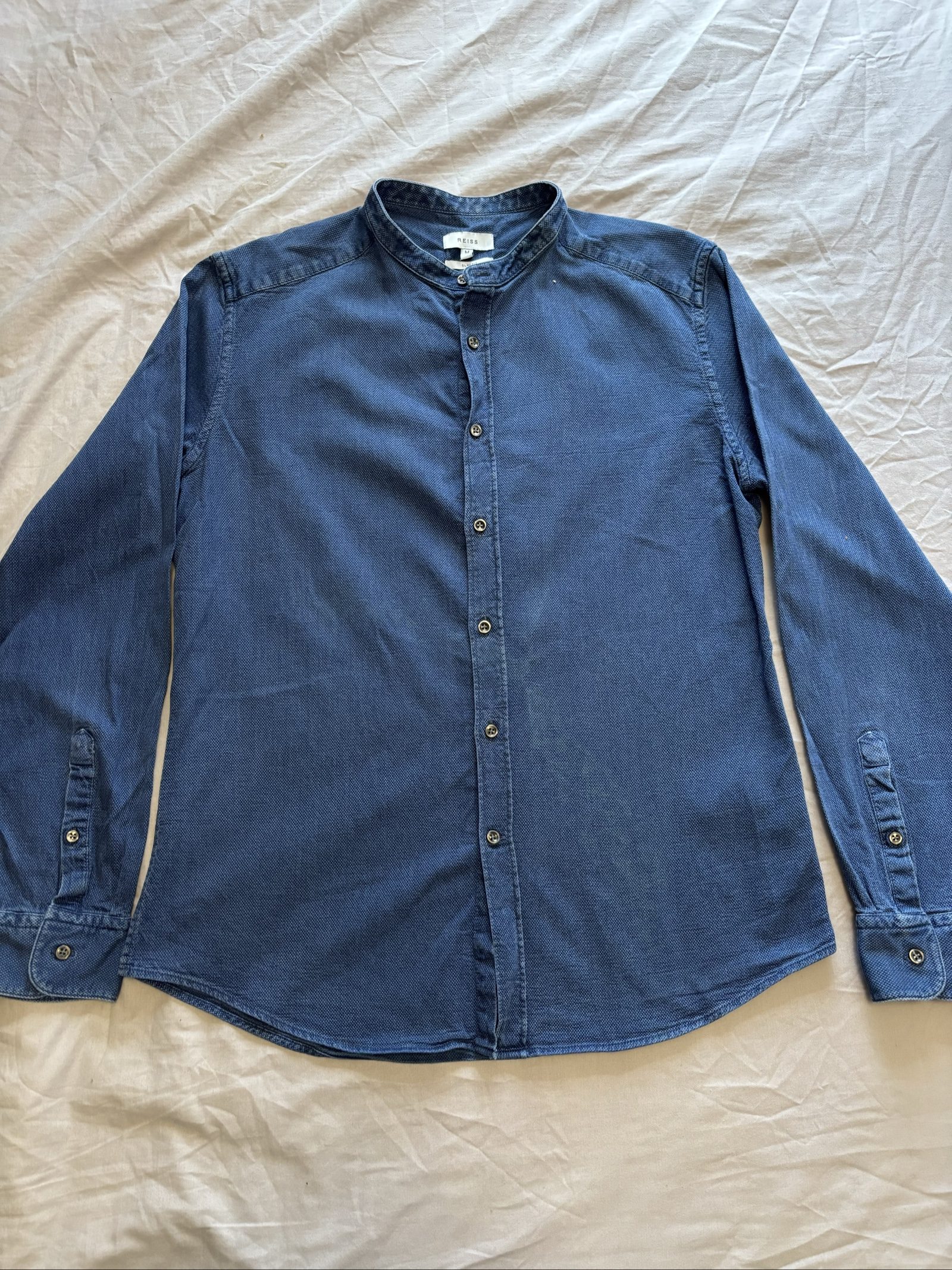 Reiss Men's Blue Slim Fit Shirt Medium Textured Cotton