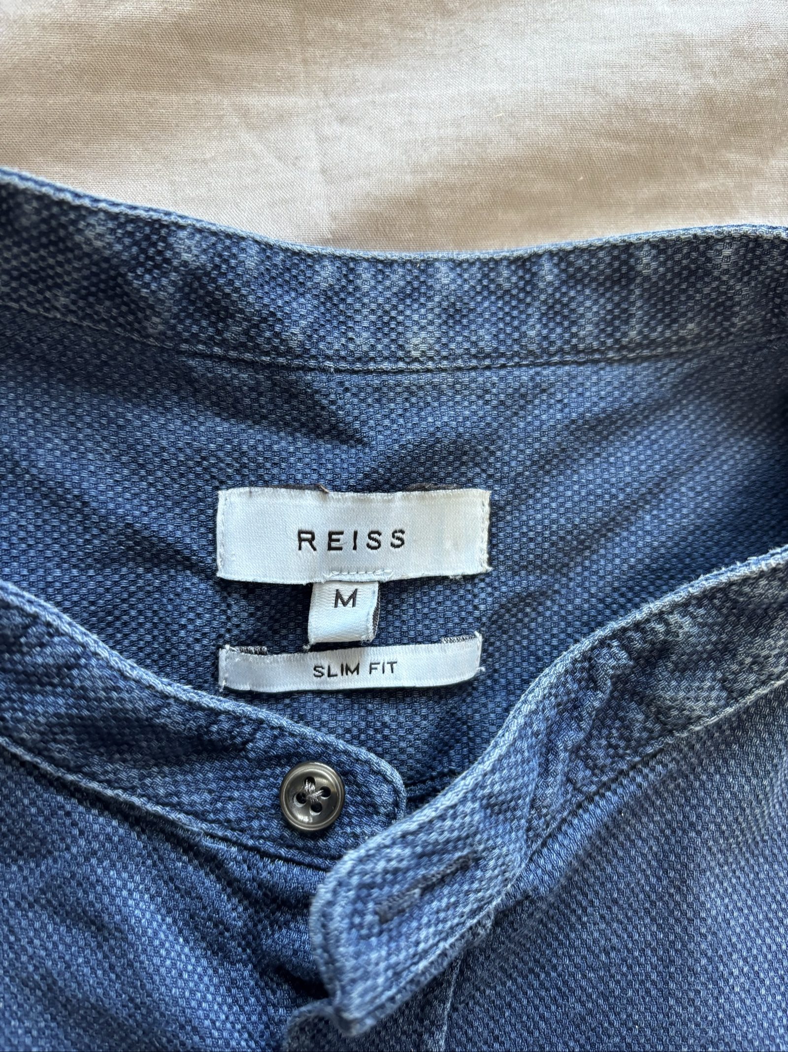 Reiss Men's Blue Slim Fit Shirt Medium Textured Cotton image 3